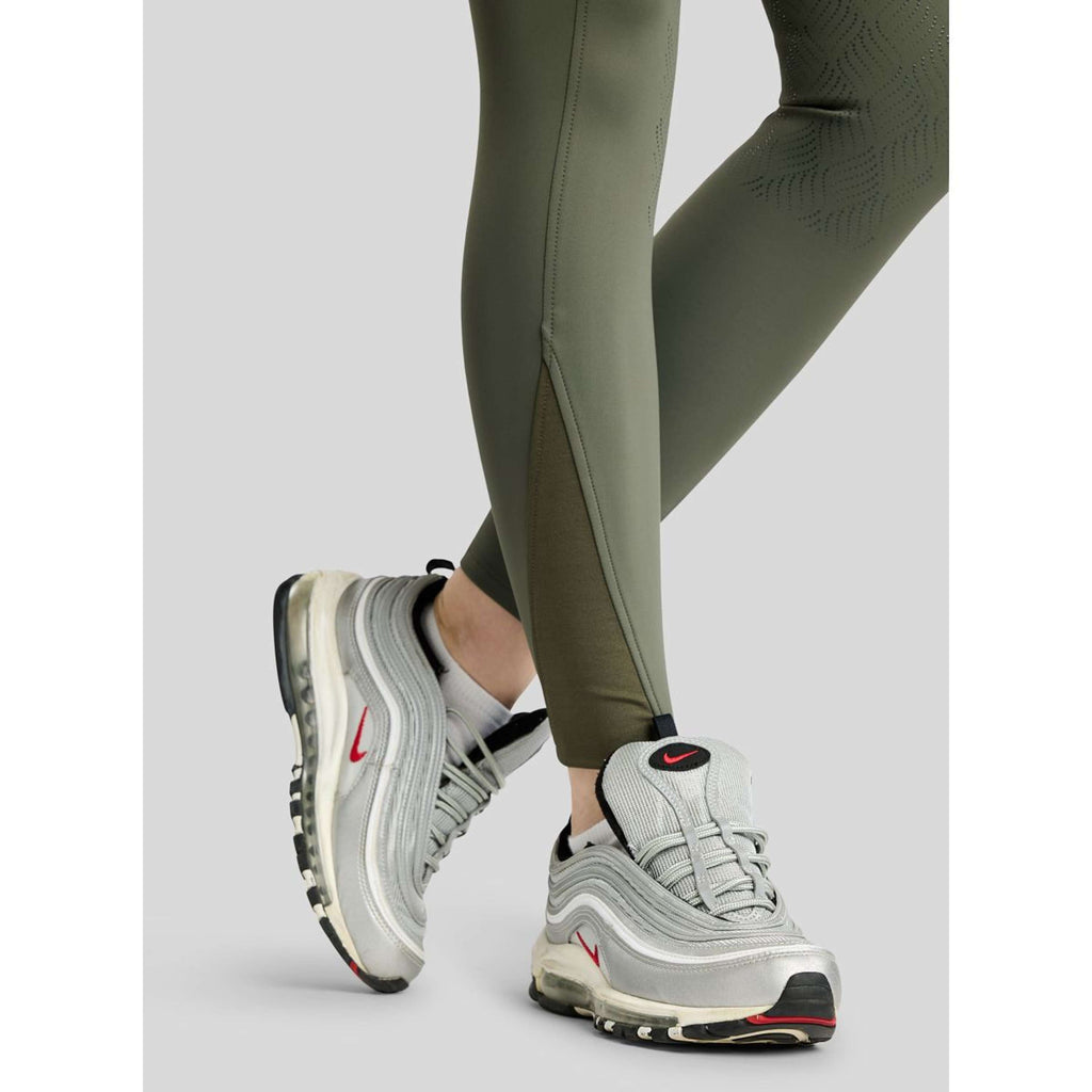 Montar Riding Legging MoWilma Hybrid Pintucks Golden Quartz Crystals Full Grip Forest Green