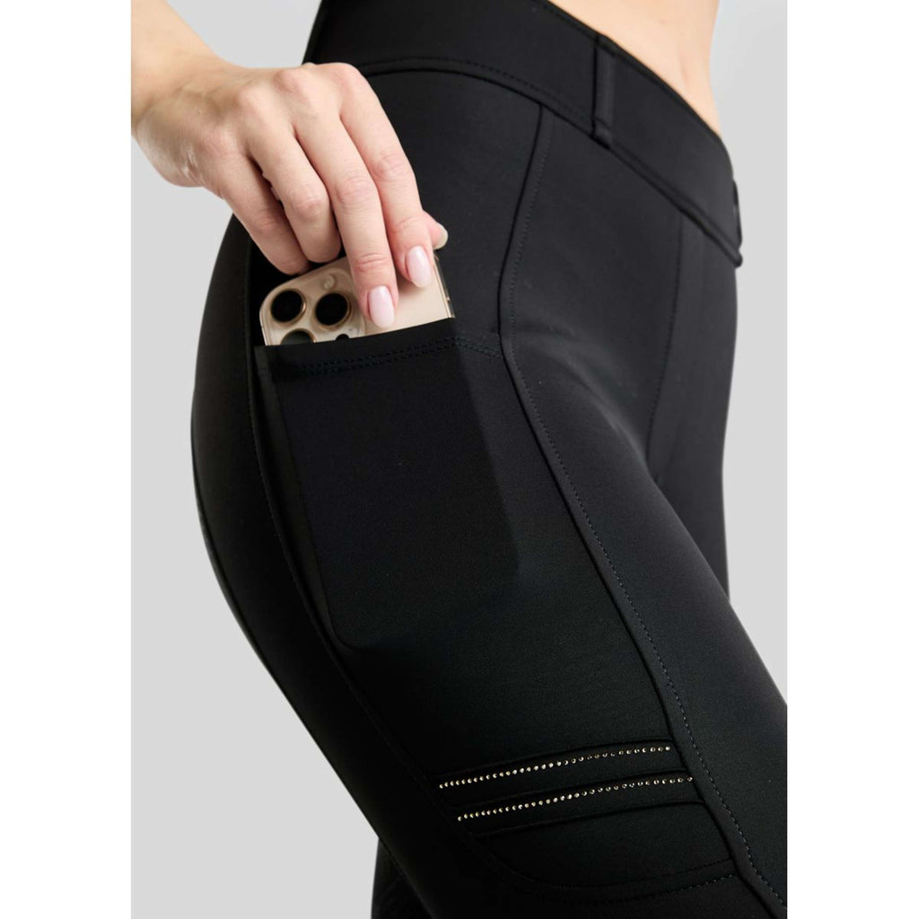 Montar Riding Legging MoWilma Hybrid Pintucks Golden Quartz Crystals Full Grip Black