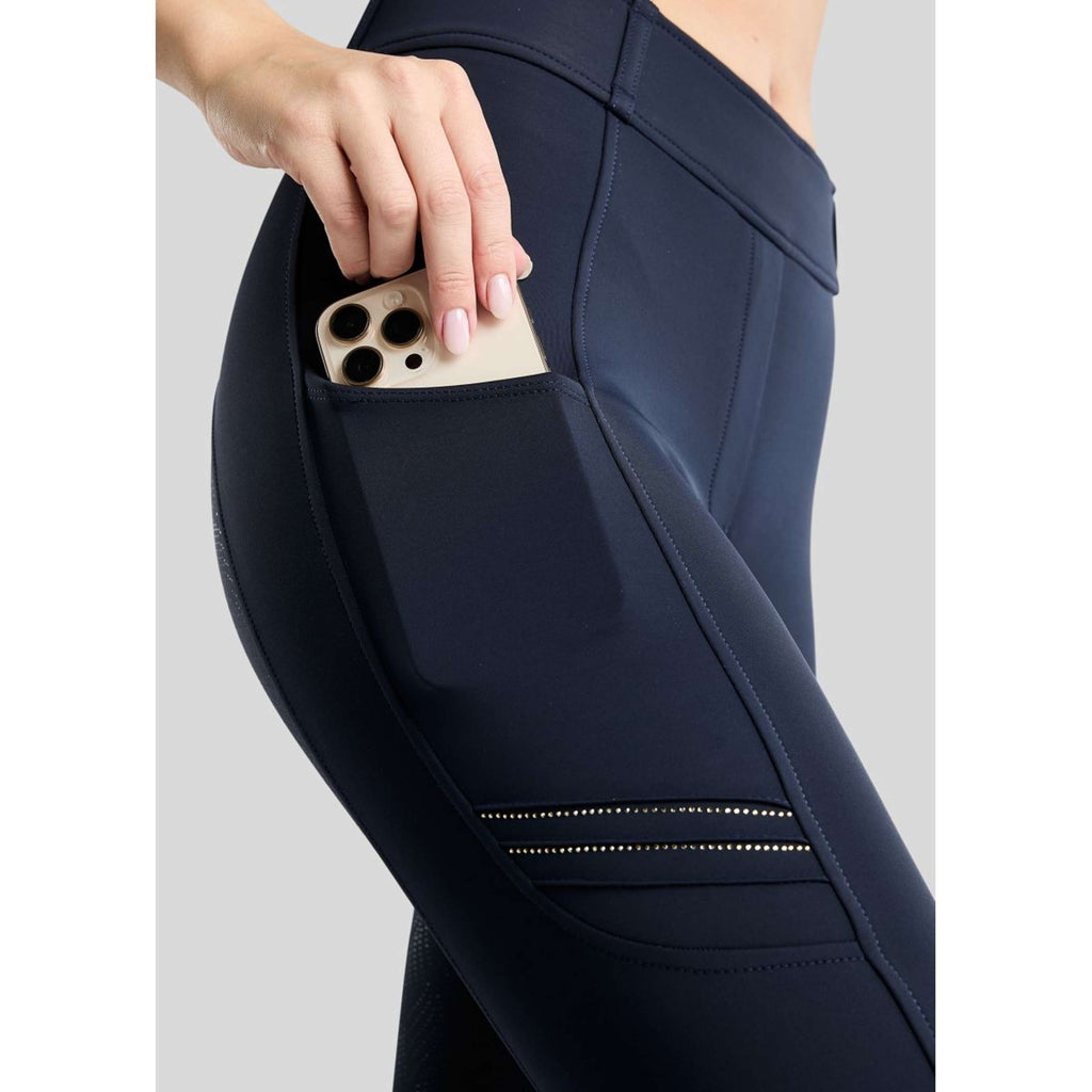 Montar Riding Legging MoWilma Hybrid Pintucks Golden Quartz Crystals Full Grip Navy