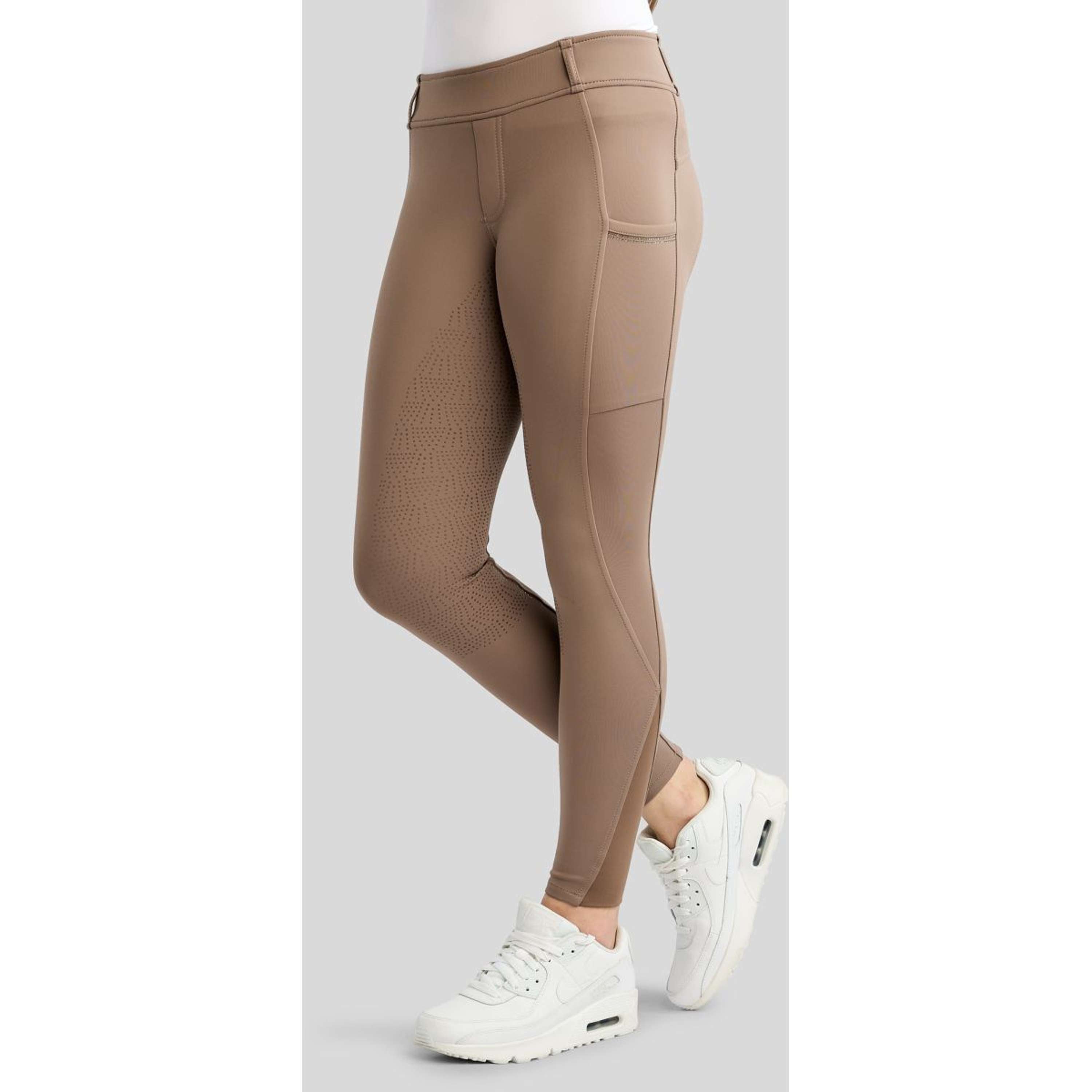 Montar Riding Legging MoWilma Hybrid Pintucks Golden Quartz Crystals Full Grip Nougat Brown