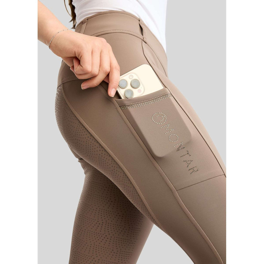 Montar Riding Legging MoWilma Hybrid Pintucks Golden Quartz Crystals Full Grip Nougat Brown