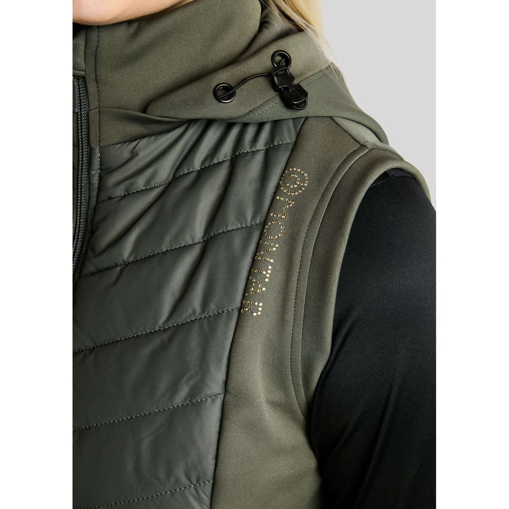 Montar Bodywarmer MoEverline Hybrid Detachable Hood Golden Quartz Crystals Forest Green