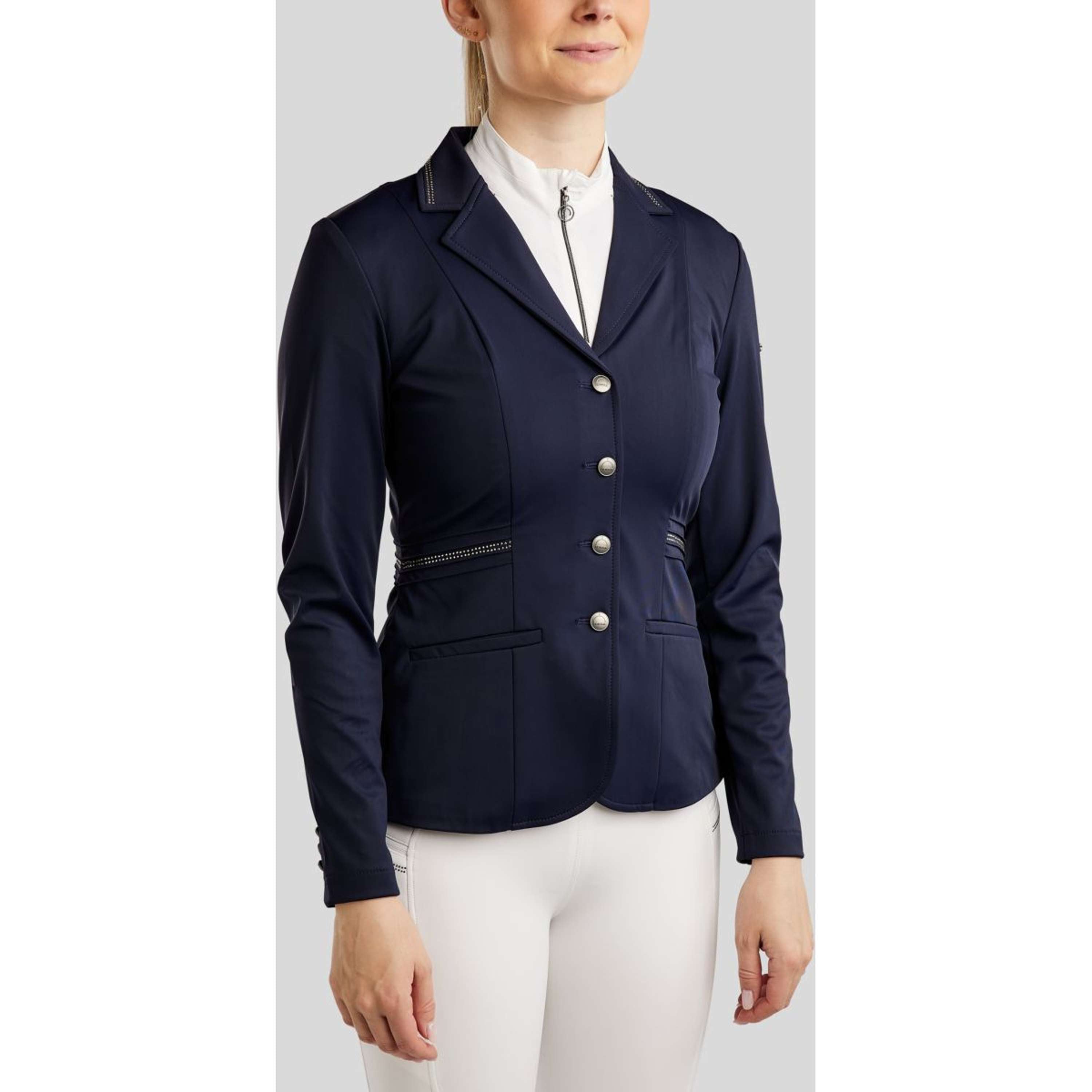 Montar Competition Jacket MoPearl Pintucks Gun Metal Crystals Navy