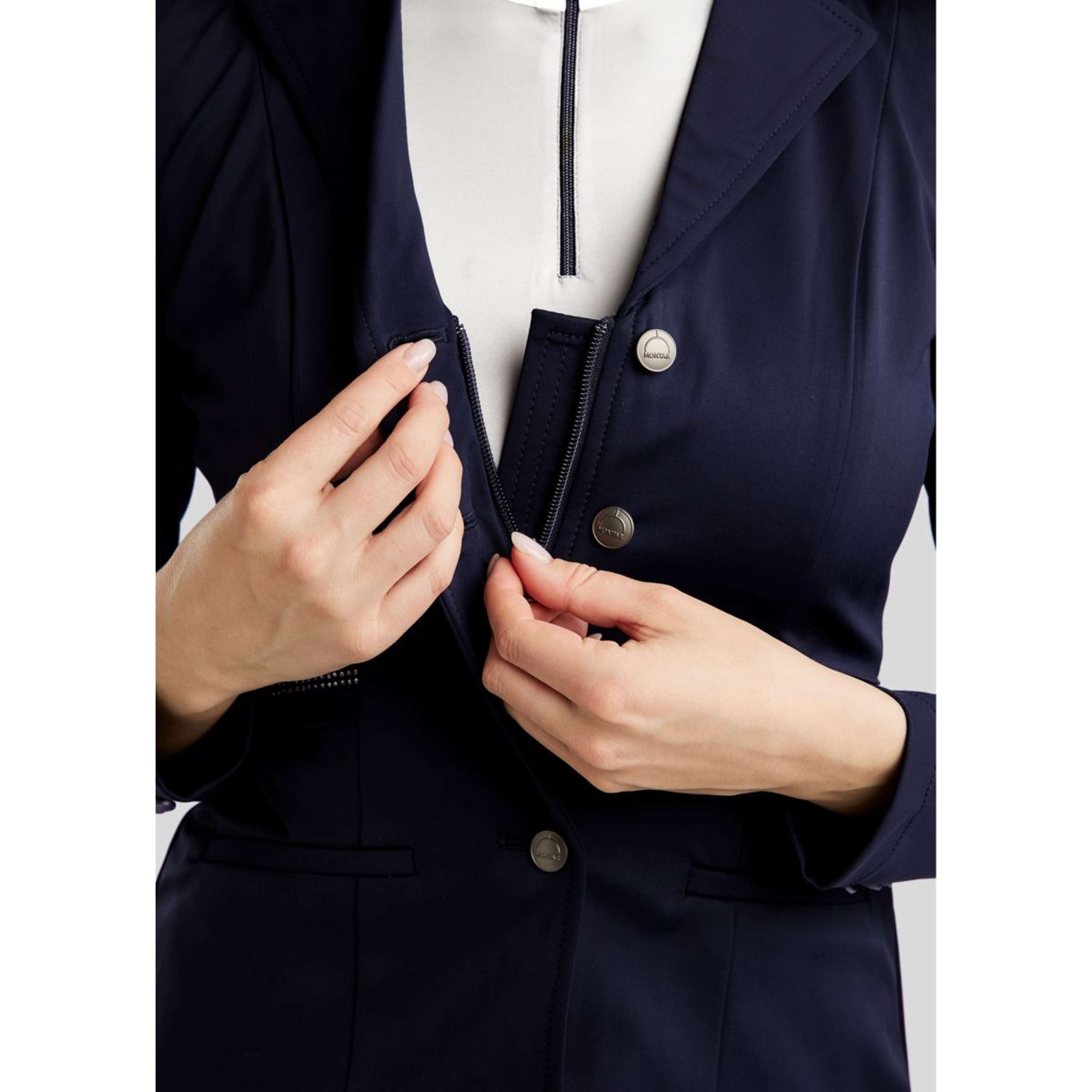 Montar Competition Jacket MoPearl Pintucks Gun Metal Crystals Navy