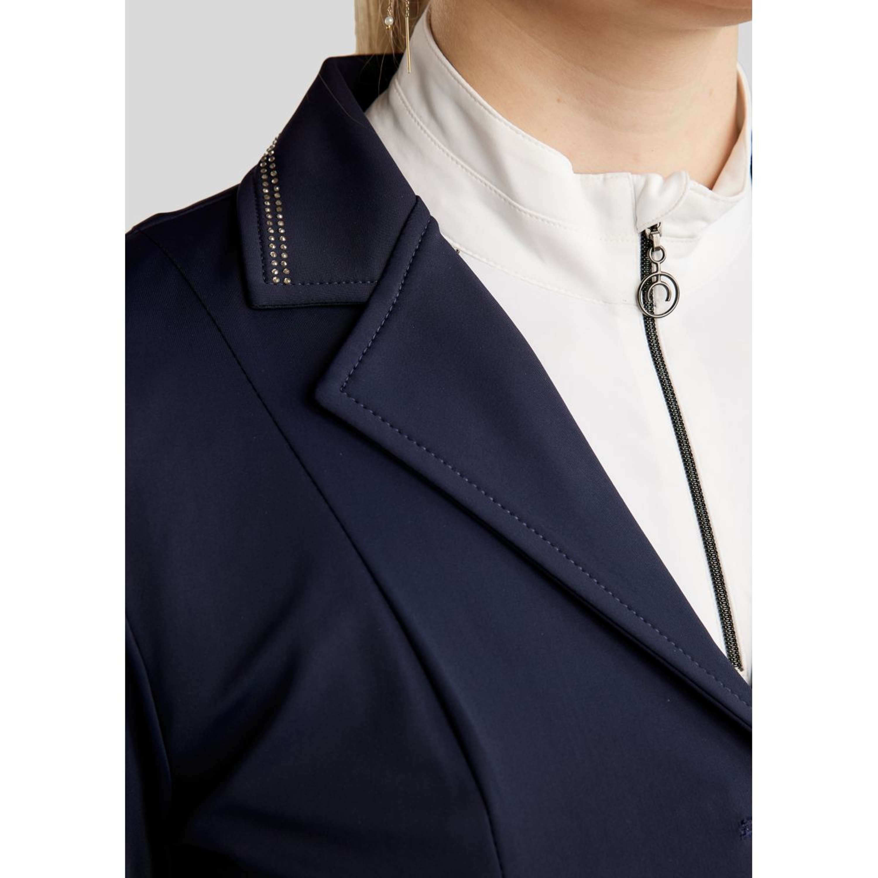Montar Competition Jacket MoPearl Pintucks Gun Metal Crystals Navy