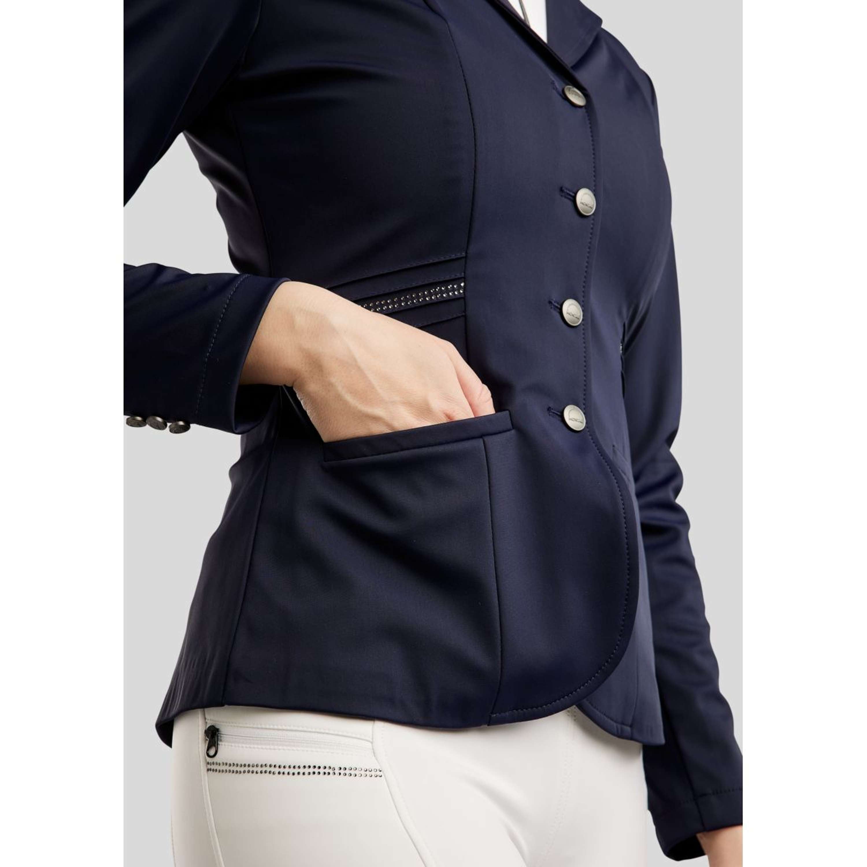 Montar Competition Jacket MoPearl Pintucks Gun Metal Crystals Navy