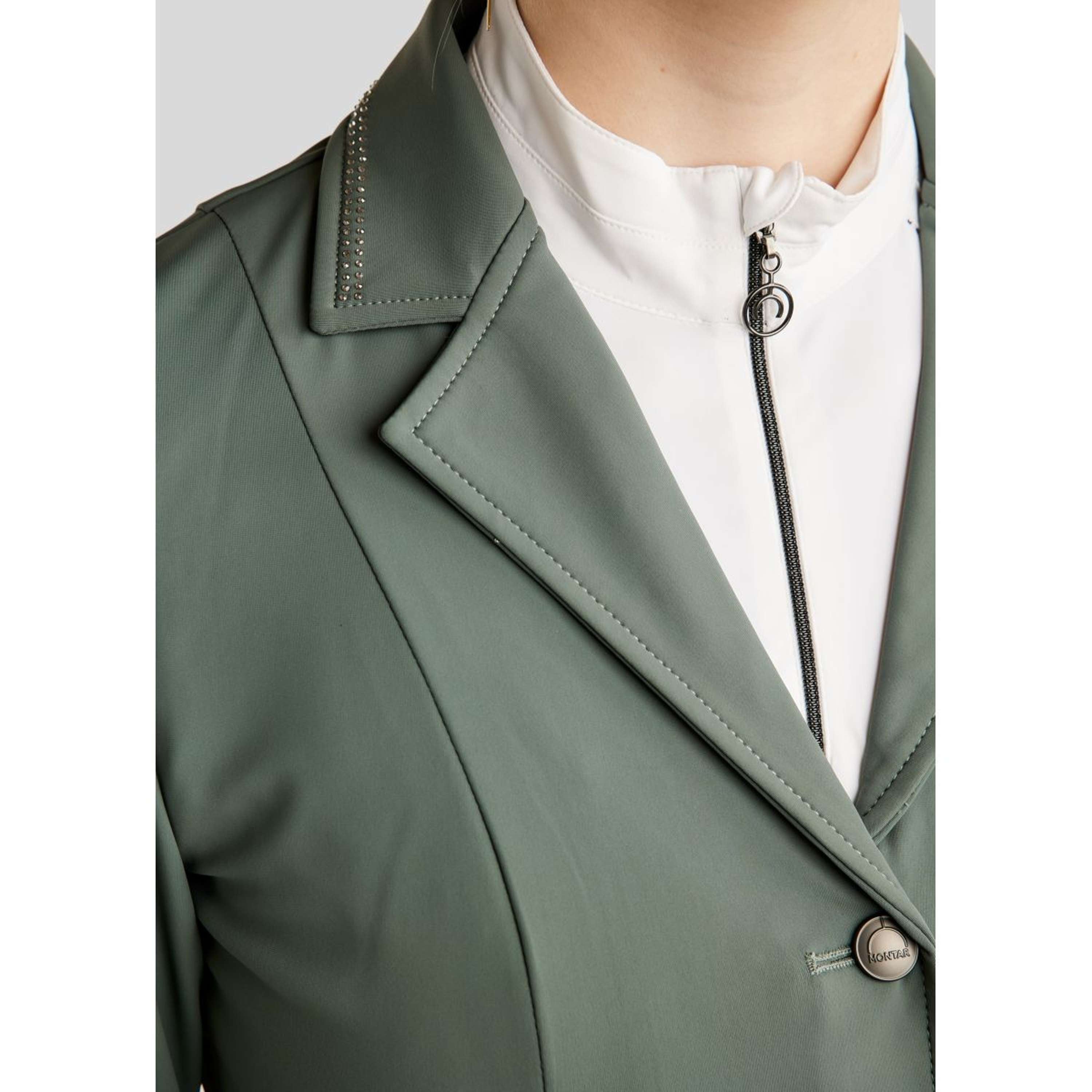 Montar Competition Jacket MoPearl Pintucks Gun Metal Crystals Jade