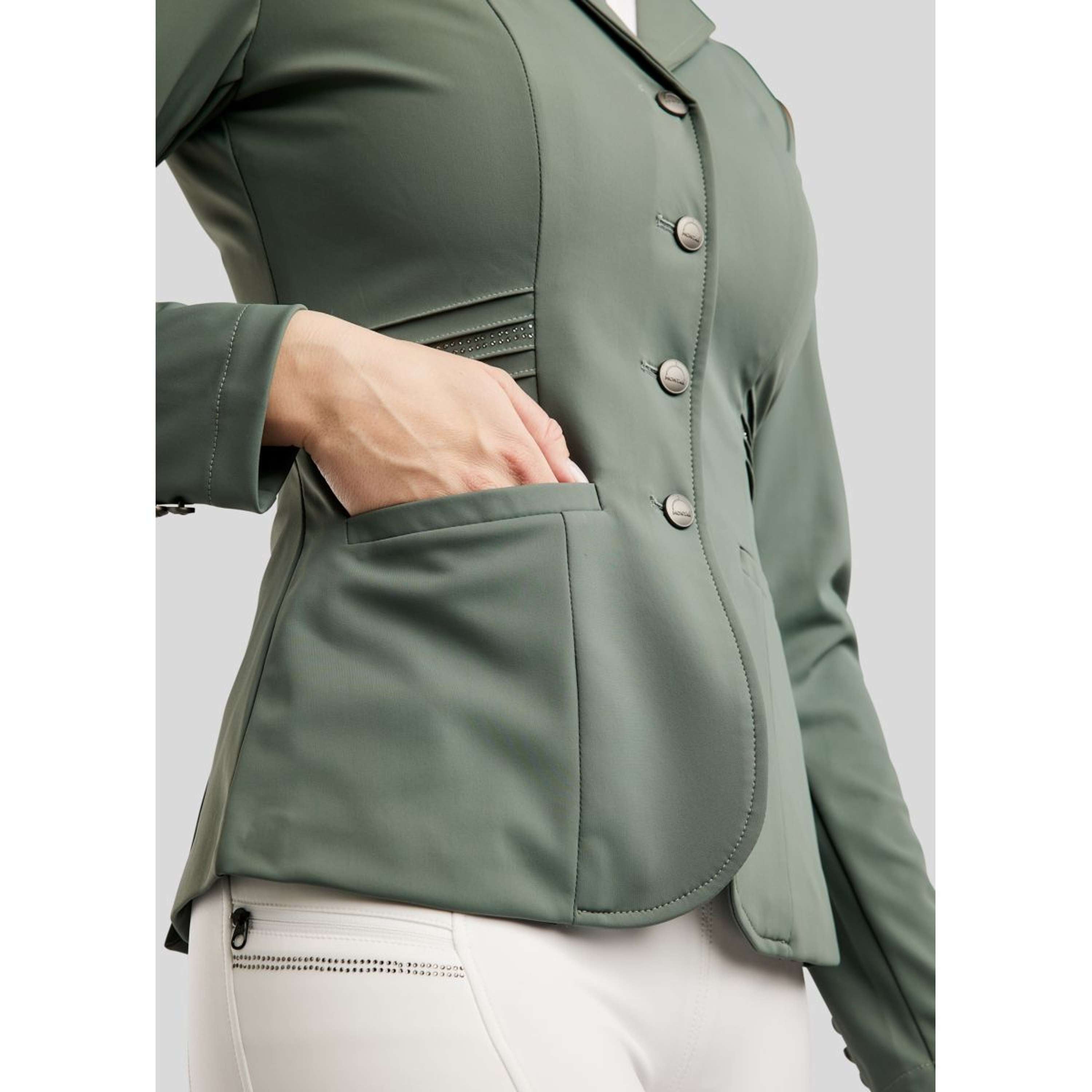 Montar Competition Jacket MoPearl Pintucks Gun Metal Crystals Jade