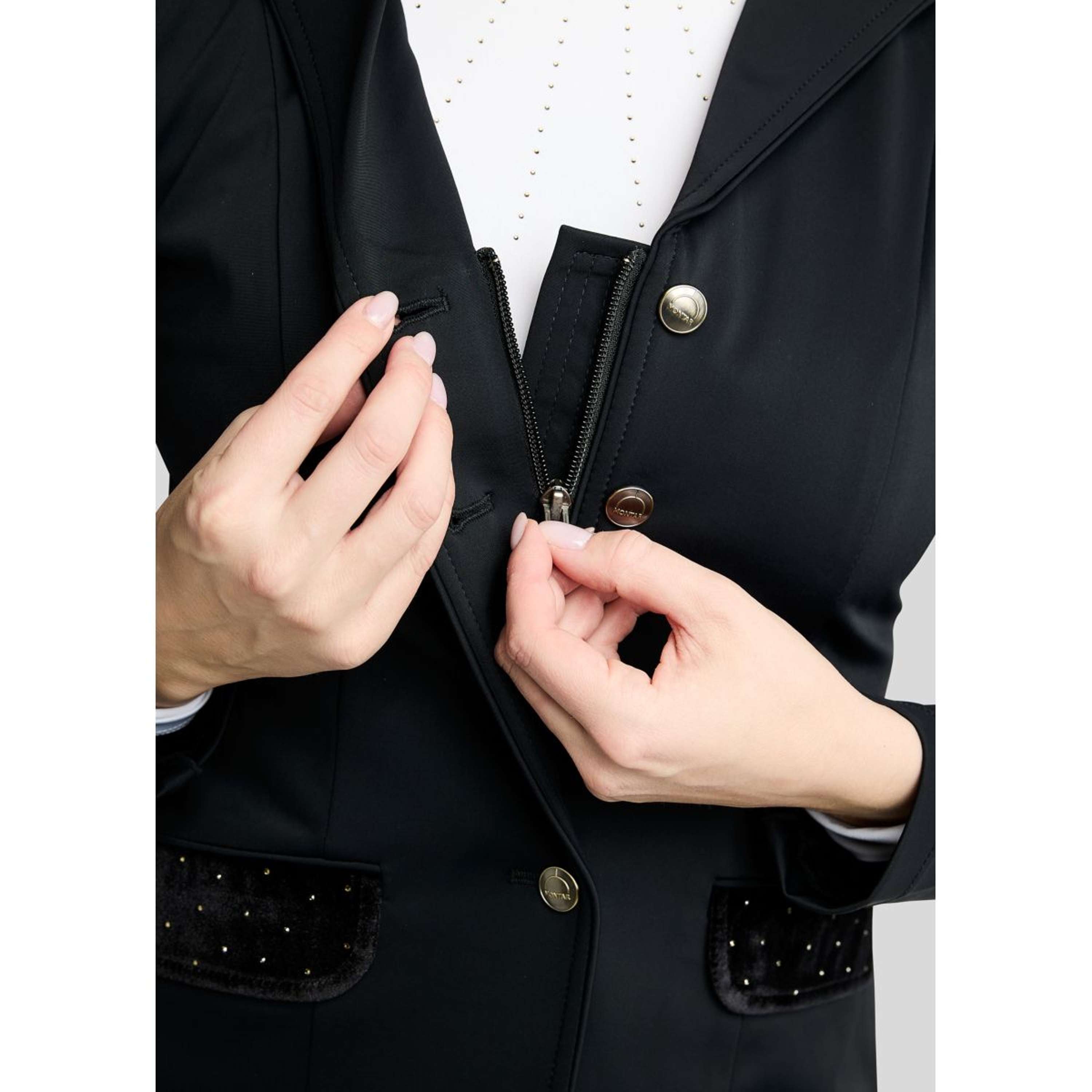 Montar Competition Jacket MoValerie Velvet Details Golden Quartz Crystals Black