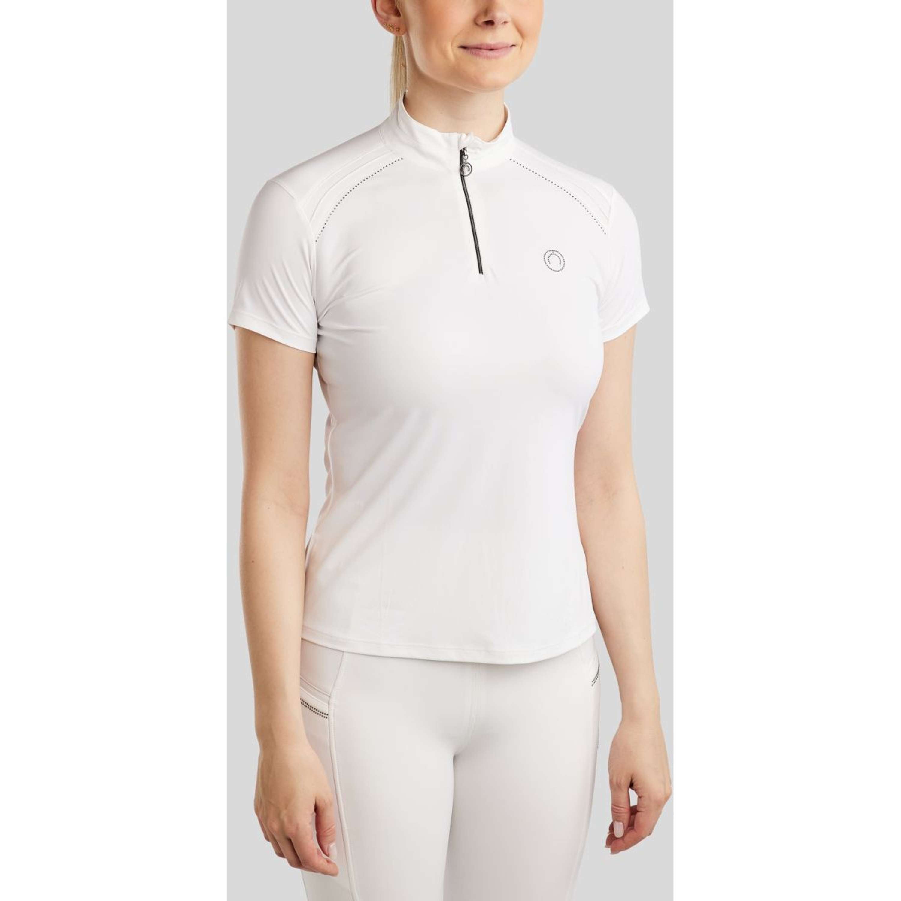 Montar Competition Shirt MoPearl Pintucks Gun Metal Crystals White