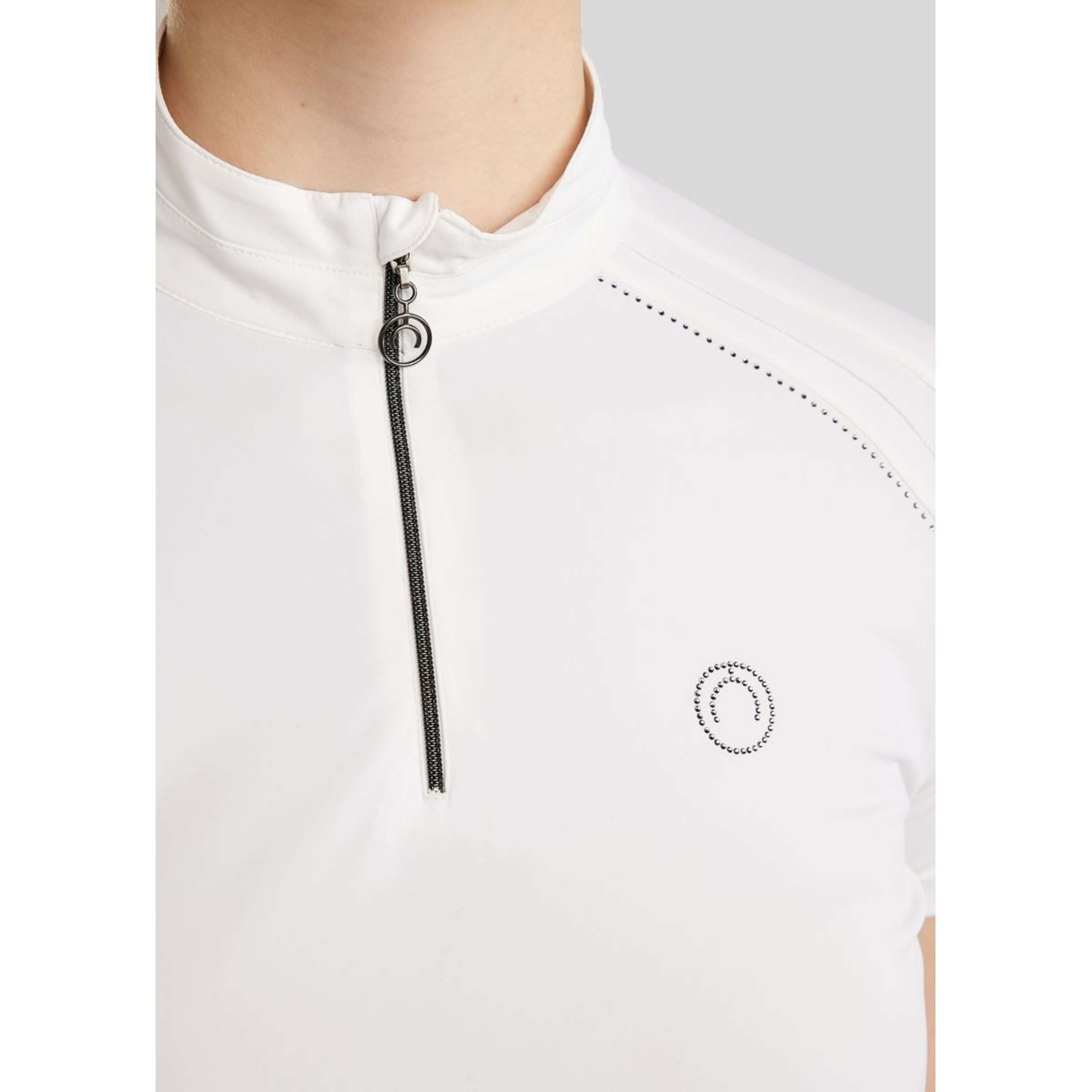 Montar Competition Shirt MoPearl Pintucks Gun Metal Crystals White