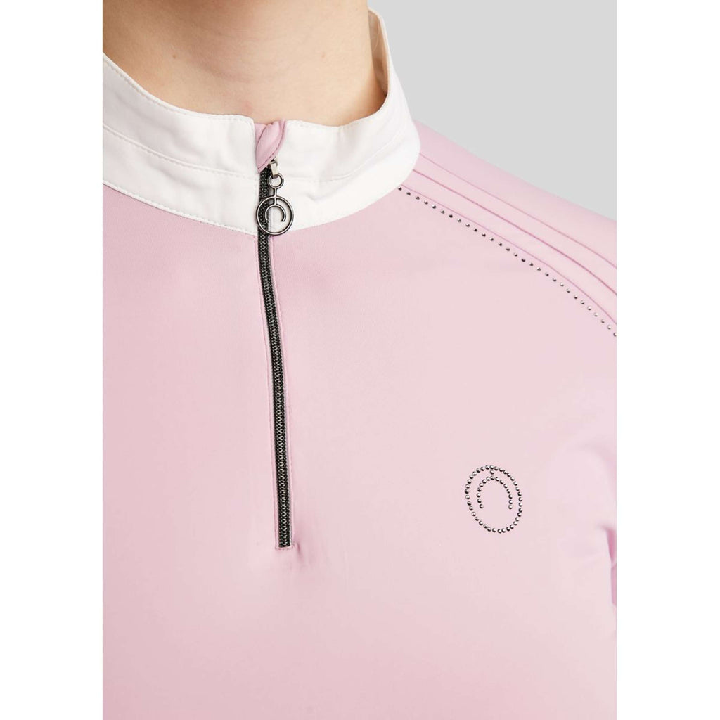 Montar Competition Shirt MoPearl Pintucks Gun Metal Crystals Candy Pink