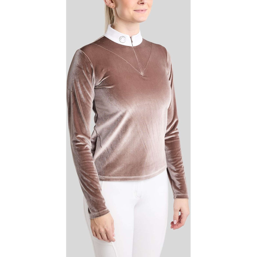 Montar Competition Shirt MoValerie Velvet Golden Quartz Crystals Long Sleeves Nougat Brown