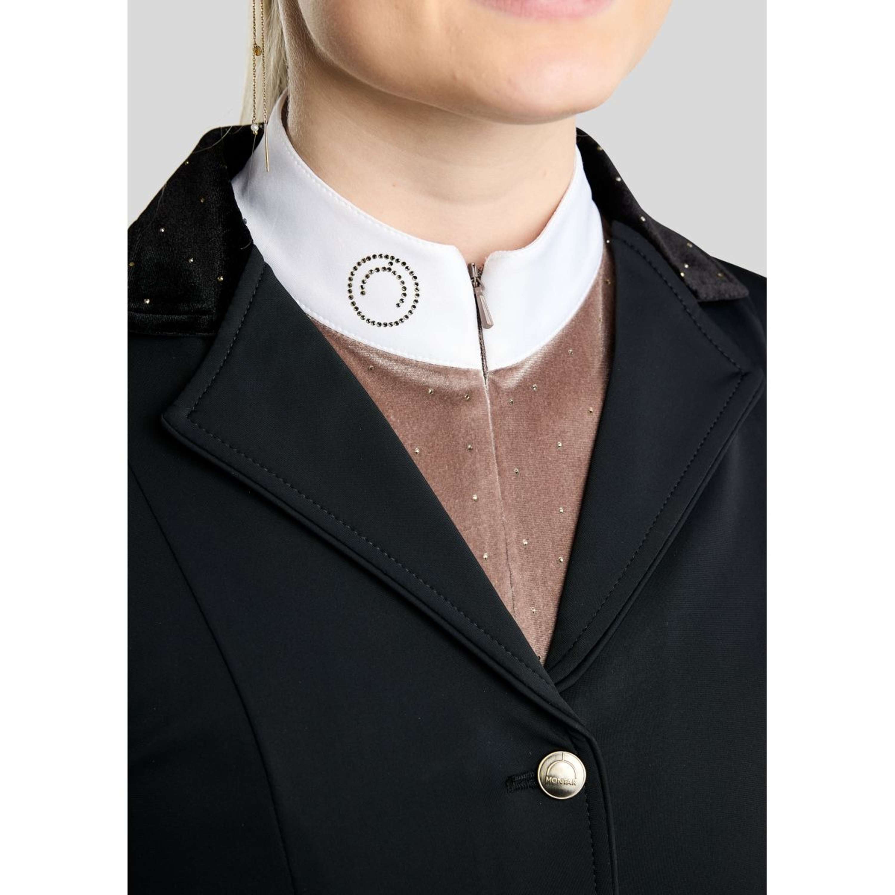 Montar Competition Shirt MoValerie Velvet Golden Quartz Crystals Long Sleeves Nougat Brown
