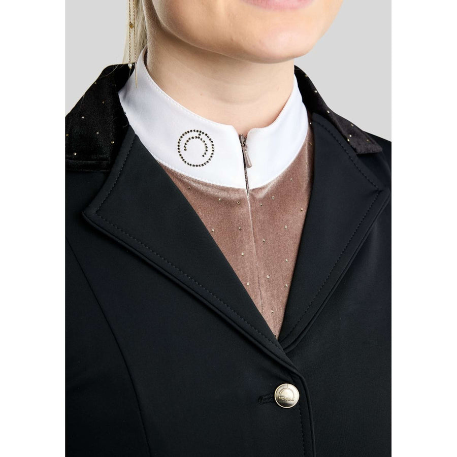 Montar Competition Shirt MoValerie Velvet Golden Quartz Crystals Long Sleeves Nougat Brown