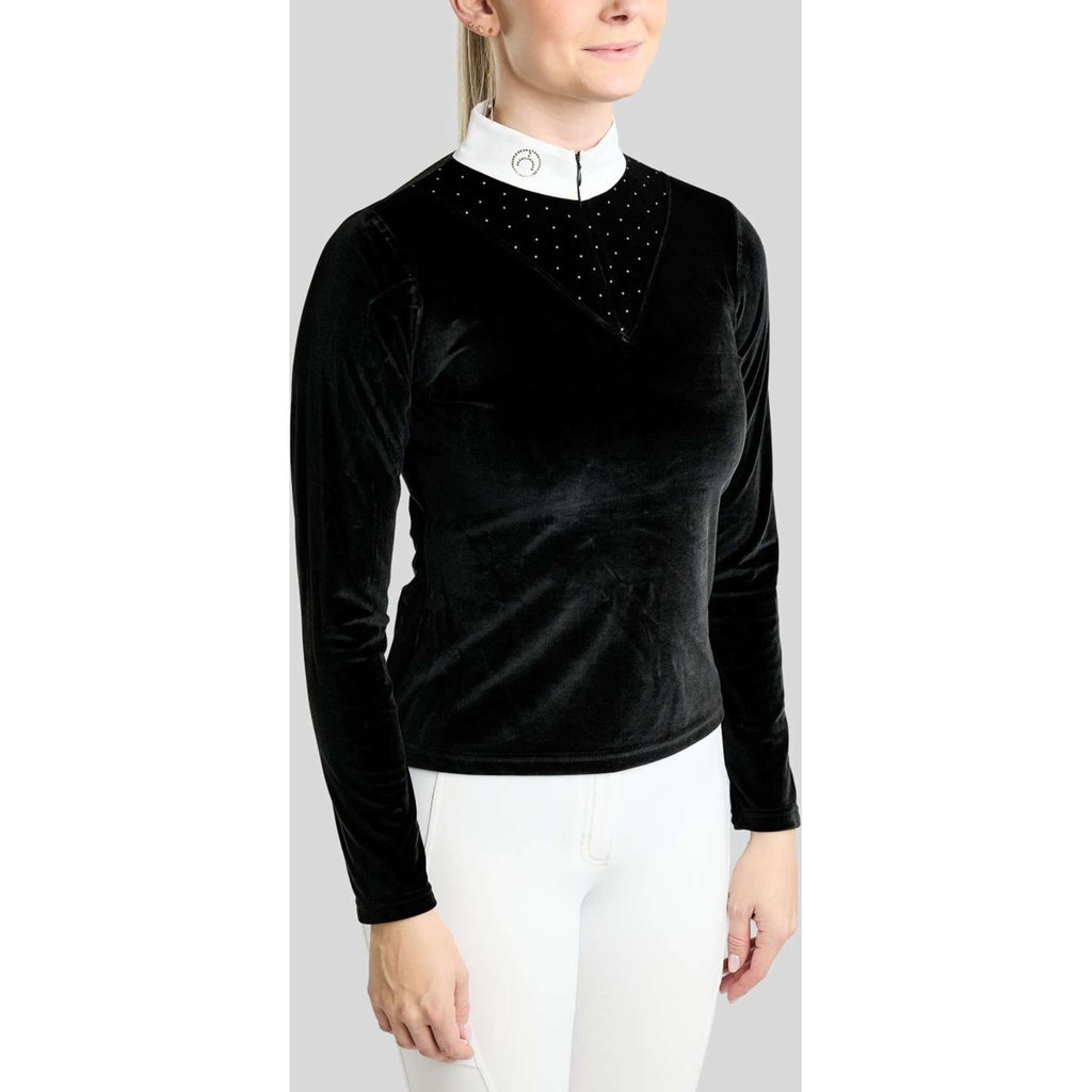 Montar Competition Shirt MoValerie Velvet Golden Quartz Crystals Long Sleeves Black