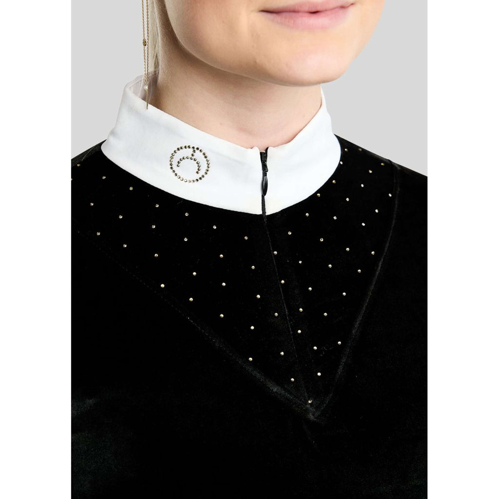 Montar Competition Shirt MoValerie Velvet Golden Quartz Crystals Long Sleeves Black