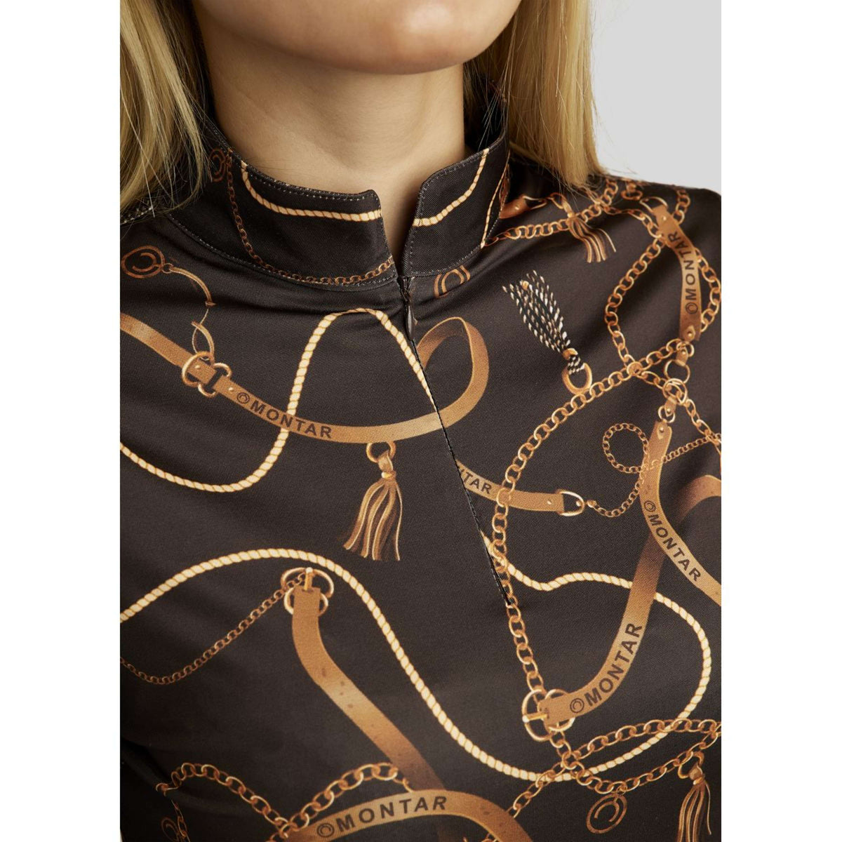 Montar Poloshirt Haily Bridle Print Long Sleeves Brown