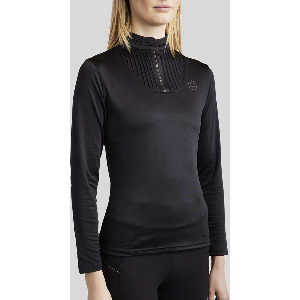 Montar Shirt MoRosie Pintucks Crystals Long Sleeves Black