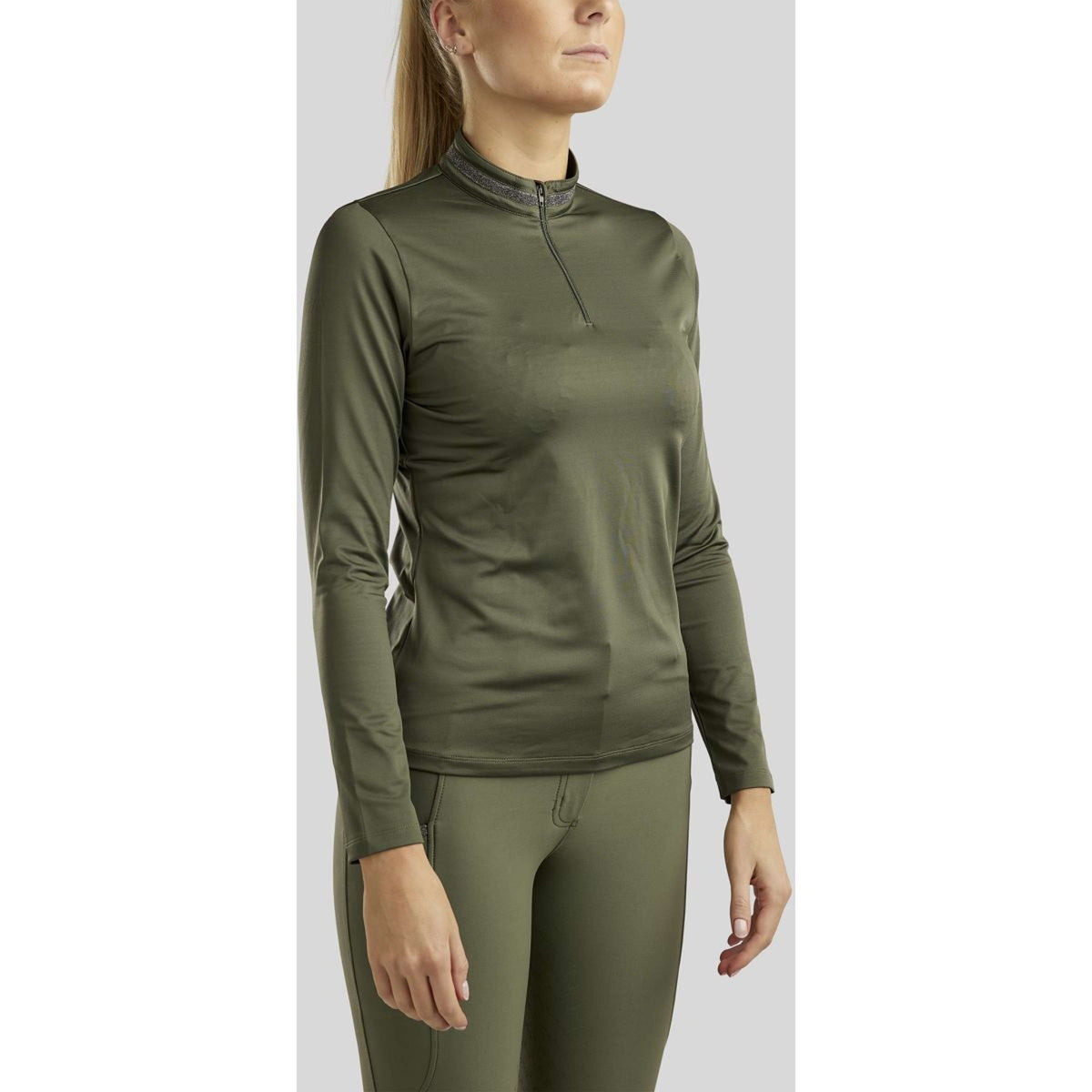 Montar Shirt MoAvina Caviar Crystal Deco Long Sleeves Pine Green