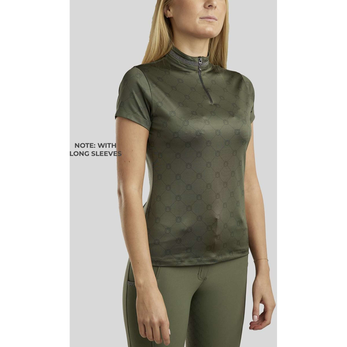 Montar Shirt MoAvina Monogram Caviar Crystal Deco Long Sleeves Pine Green