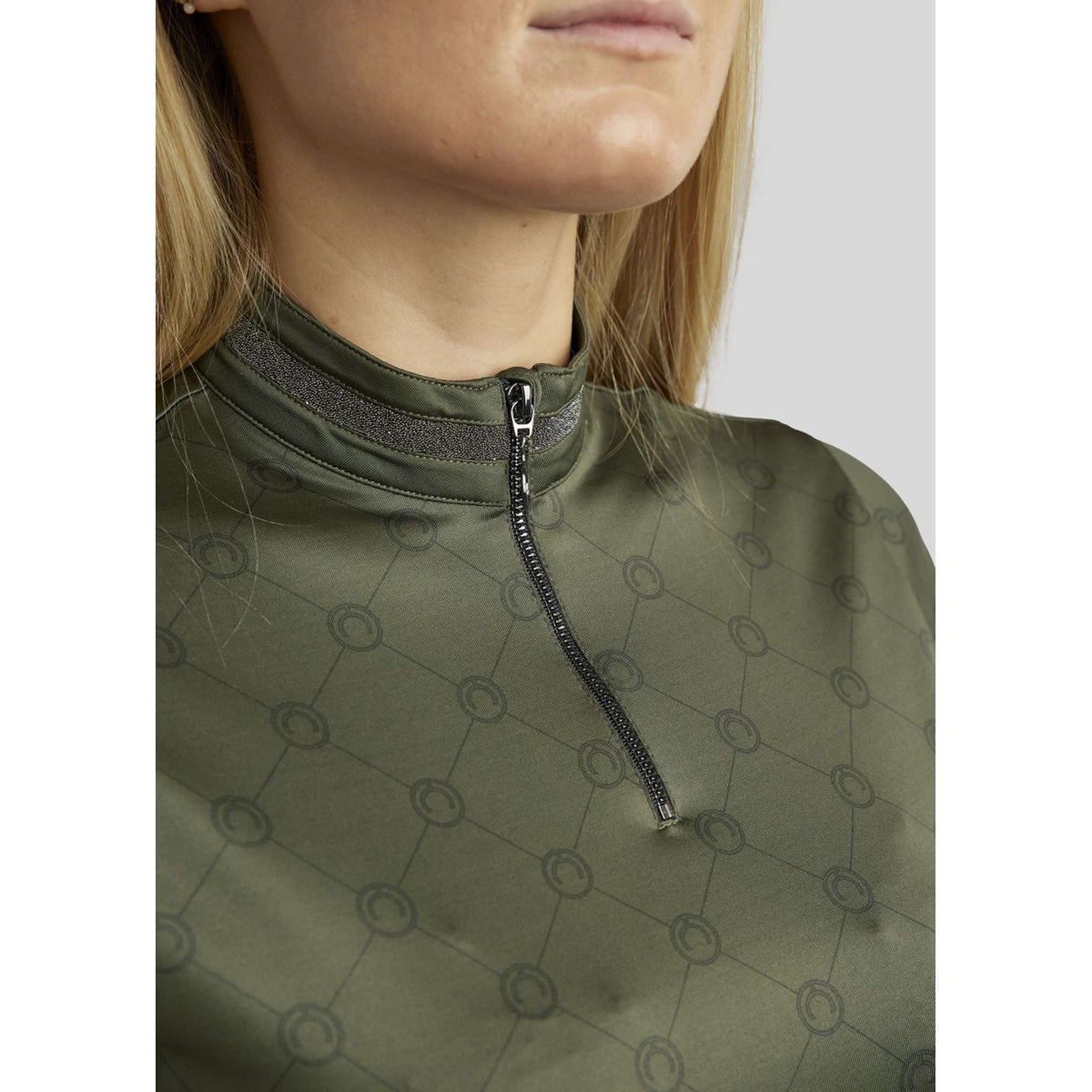 Montar Shirt MoAvina Monogram Caviar Crystal Deco Long Sleeves Pine Green