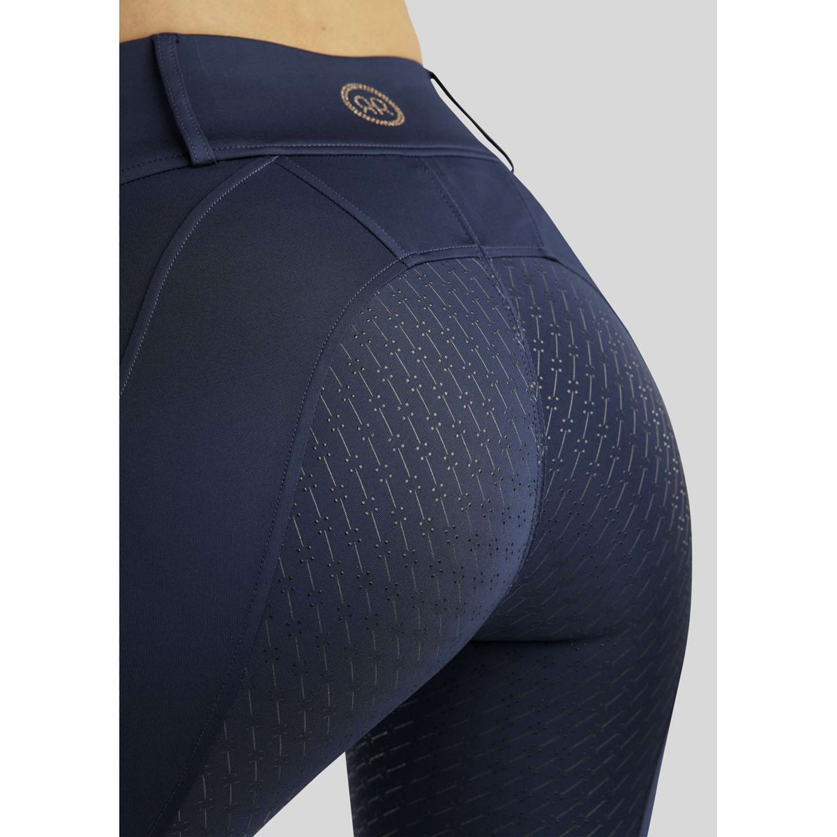 Rebel Riding Legging Beltloops Rosegold Crystals Full Grip Navy