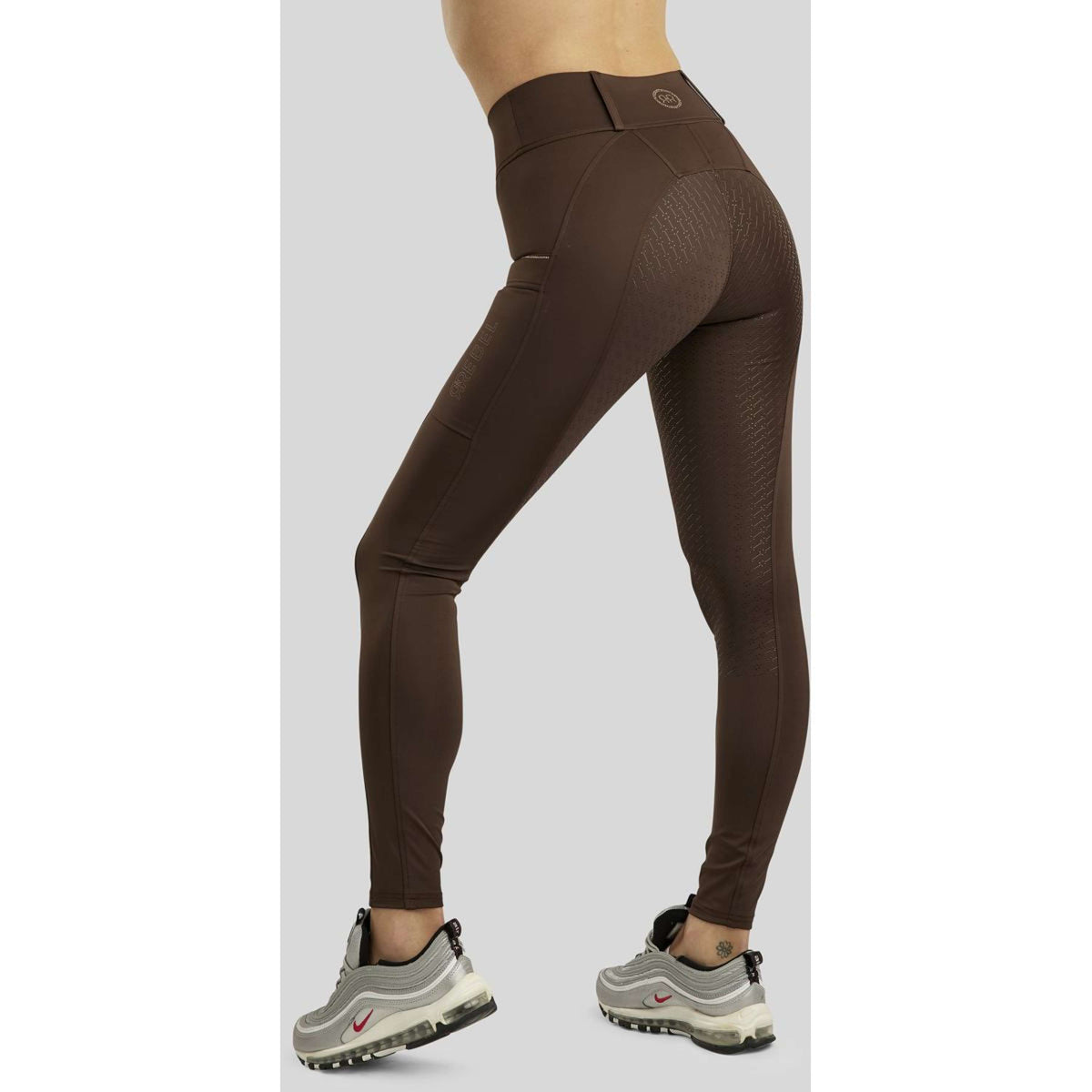 Rebel Riding Legging Beltloops Rosegold Crystals Full Grip Brown