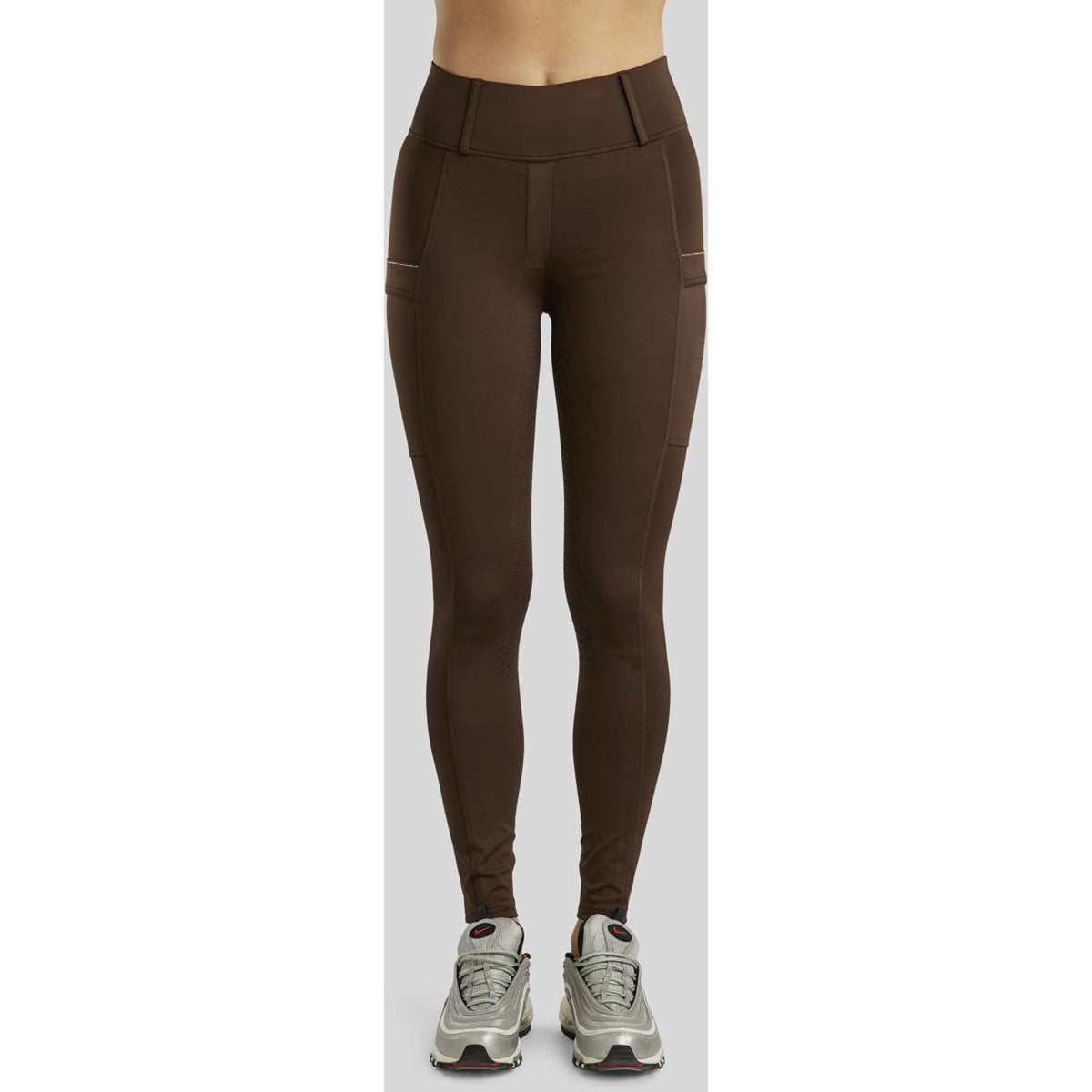 Rebel Riding Legging Beltloops Rosegold Crystals Full Grip Brown