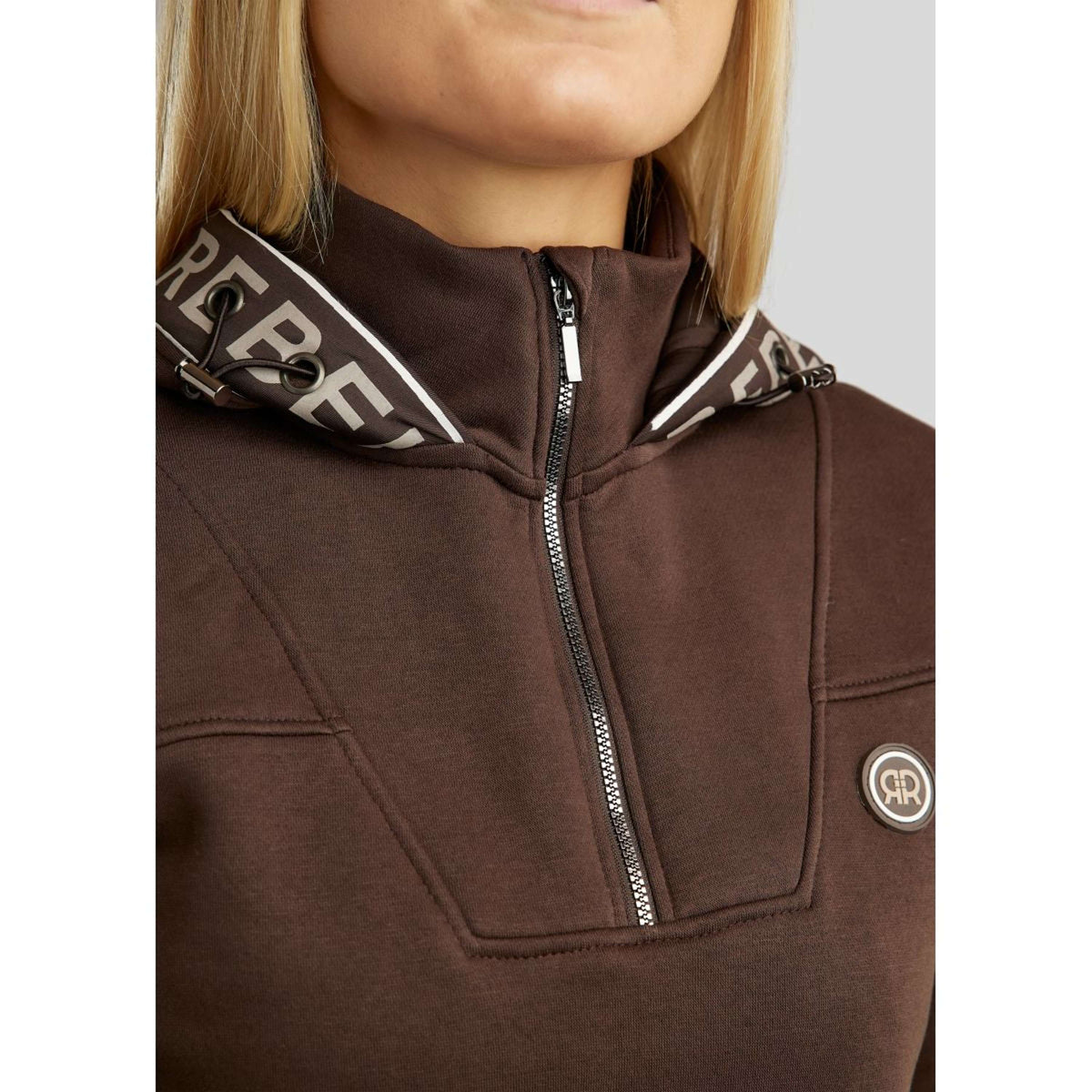 Rebel Hoodie Quarter Zip Logo Brown