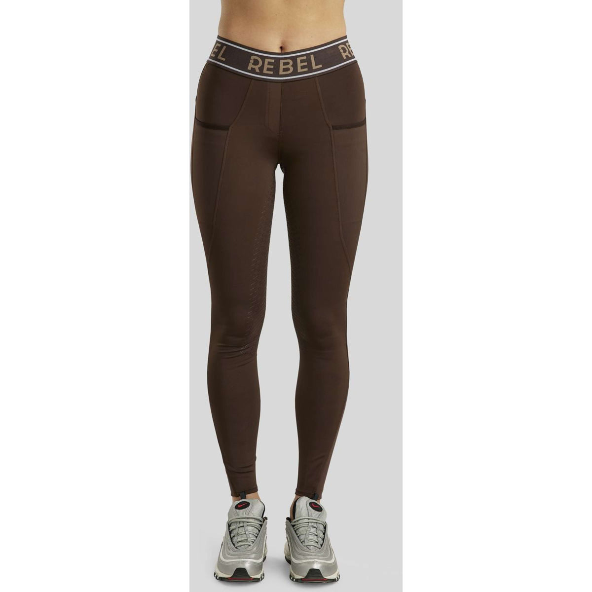 Rebel Riding Legging Logo Elastic Waistband Full Grip Brown