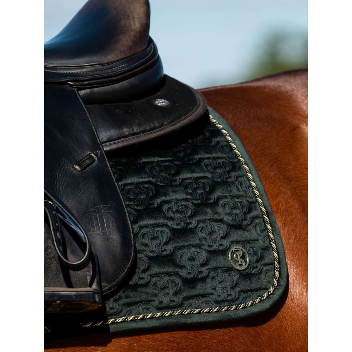 PS of Sweden Saddlepad Velvet Monogram Dressage Midnight Green