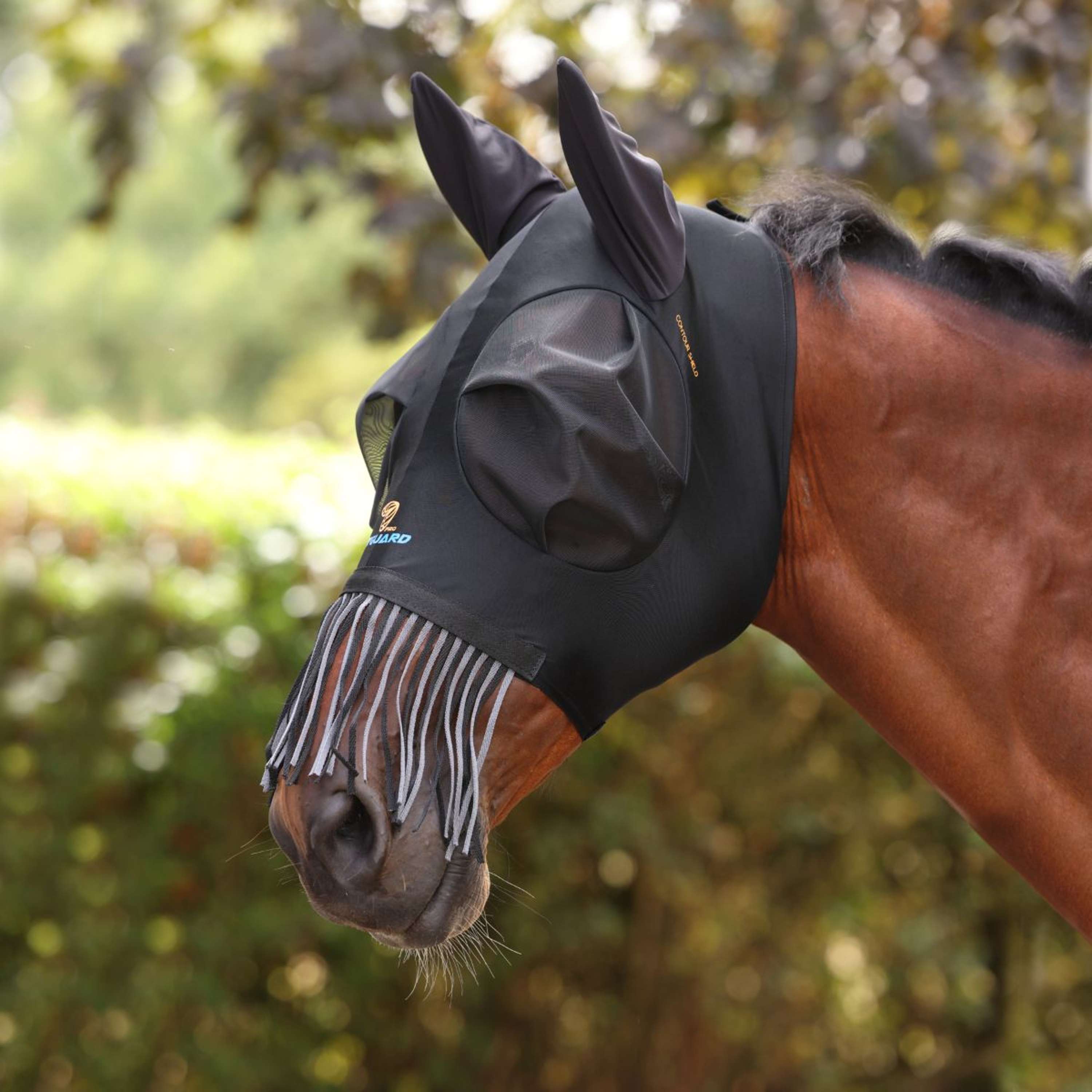 FlyGuard by Shires Fly Mask Pro Stretch with Ears and Tassels Jet