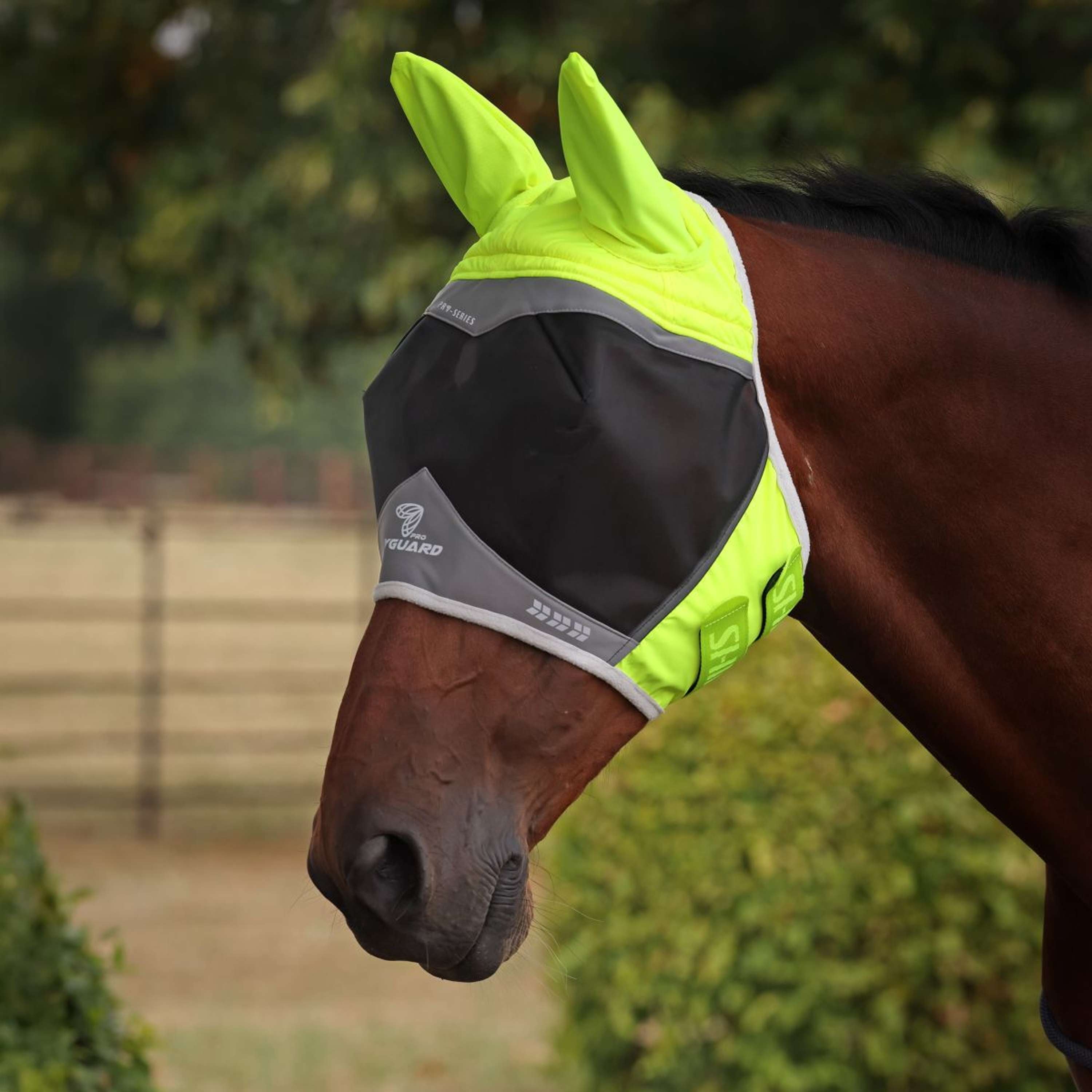 FlyGuard by Shires Fly Mask Pro Hi-Viz Fine Mesh with Ears fluorescent-yellow