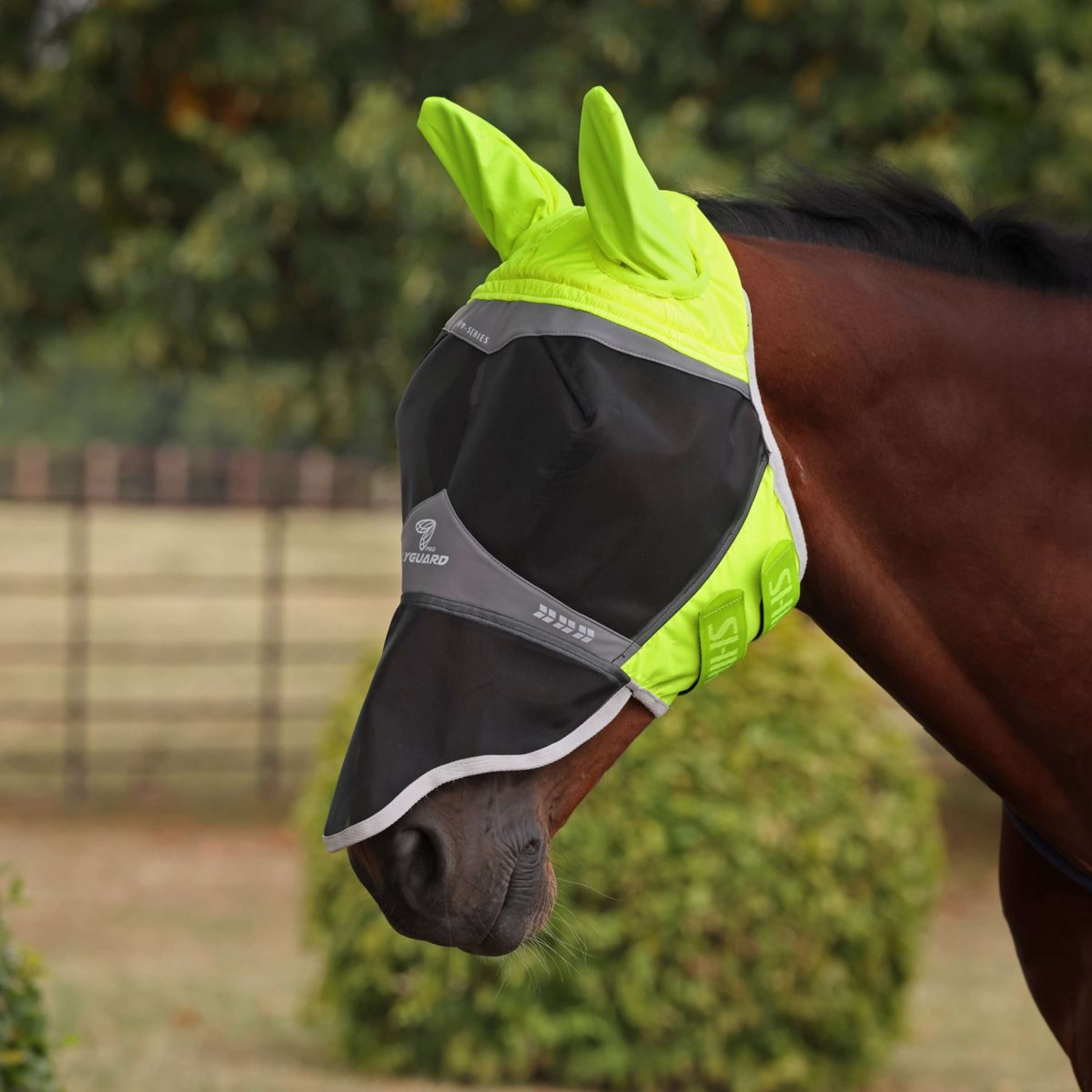 FlyGuard by Shires Fly Mask Pro Hi-Viz Fine Mesh with Ears and Nose fluorescent-yellow