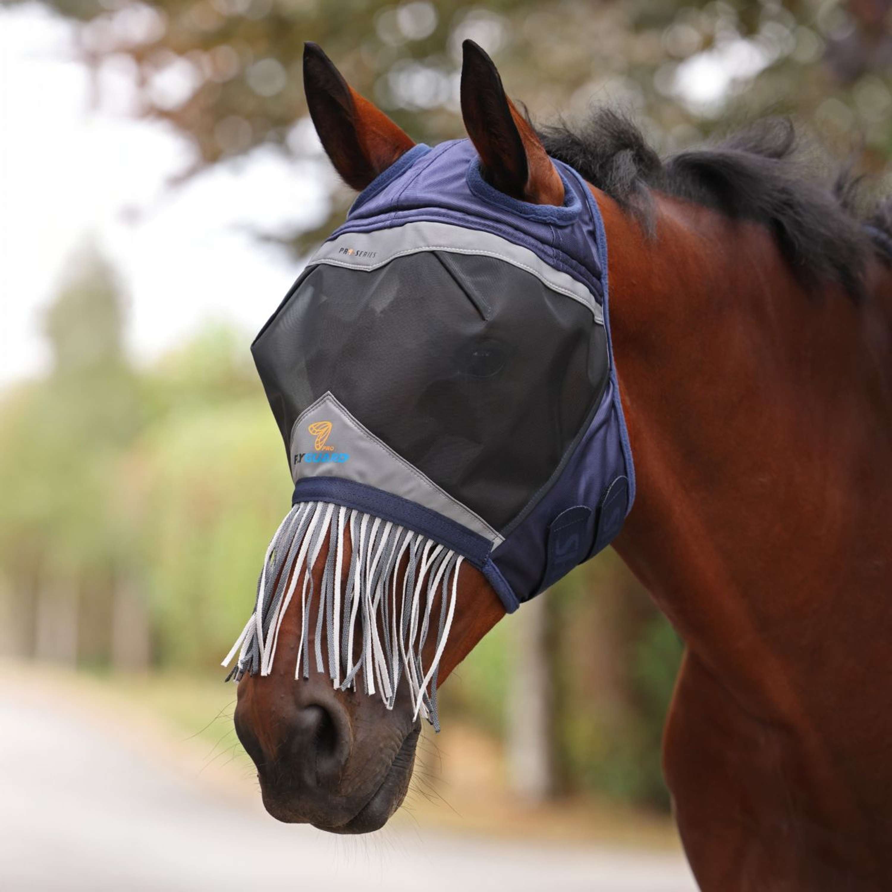 FlyGuard by Shires Fly Mask Pro Fine Mesh with Ear Hole & Nose Fringe Navy