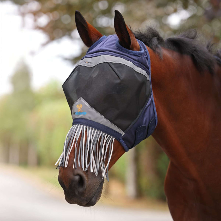 FlyGuard by Shires Fly Mask Pro Fine Mesh with Ear Hole & Nose Fringe Navy