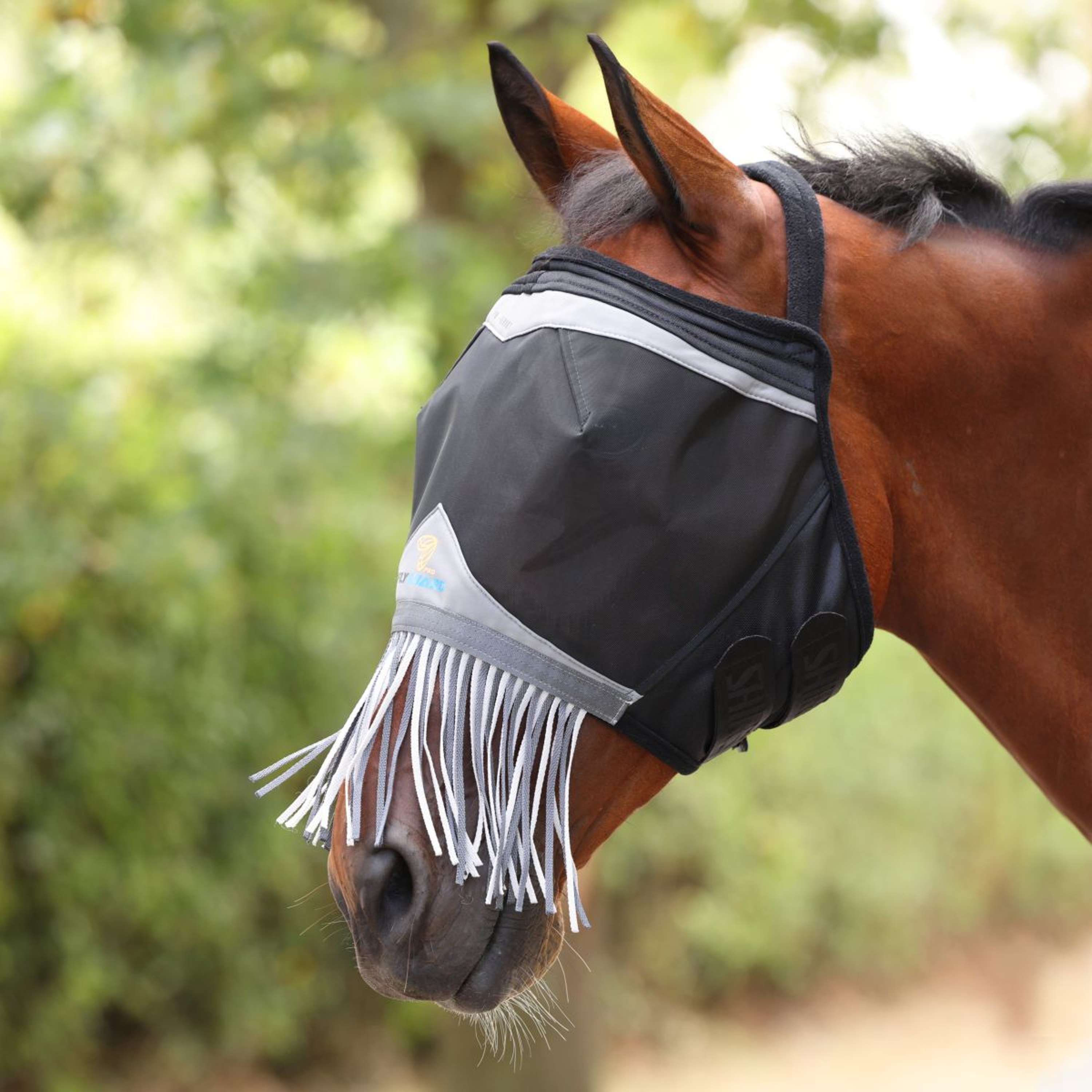 FlyGuard by Shires Fly Mask Pro Fine Mesh Earless with Fringe Jet