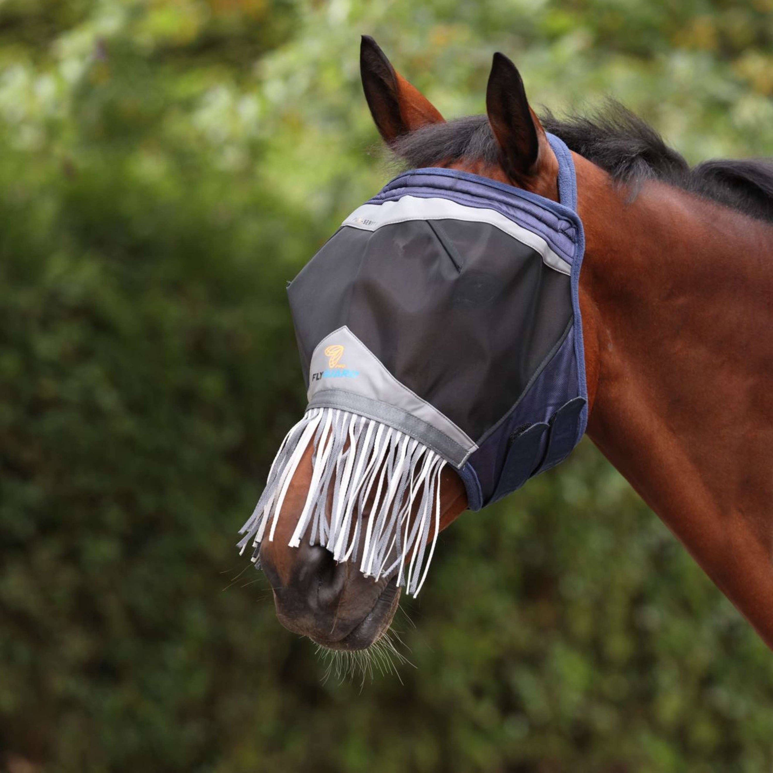 FlyGuard Fly Mask Pro Fine Mesh Earless with Fringe Navy