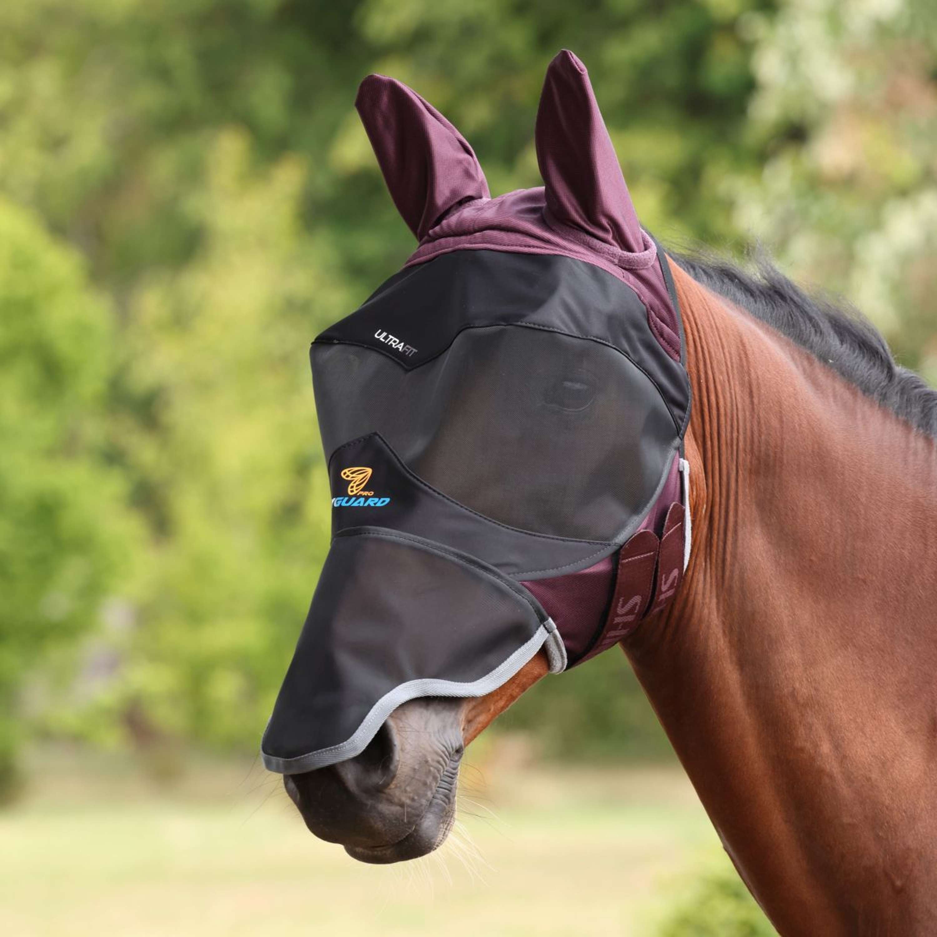 FlyGuard by Shires Fly Mask Pro Deluxe with Ears and Nose Black Cherry