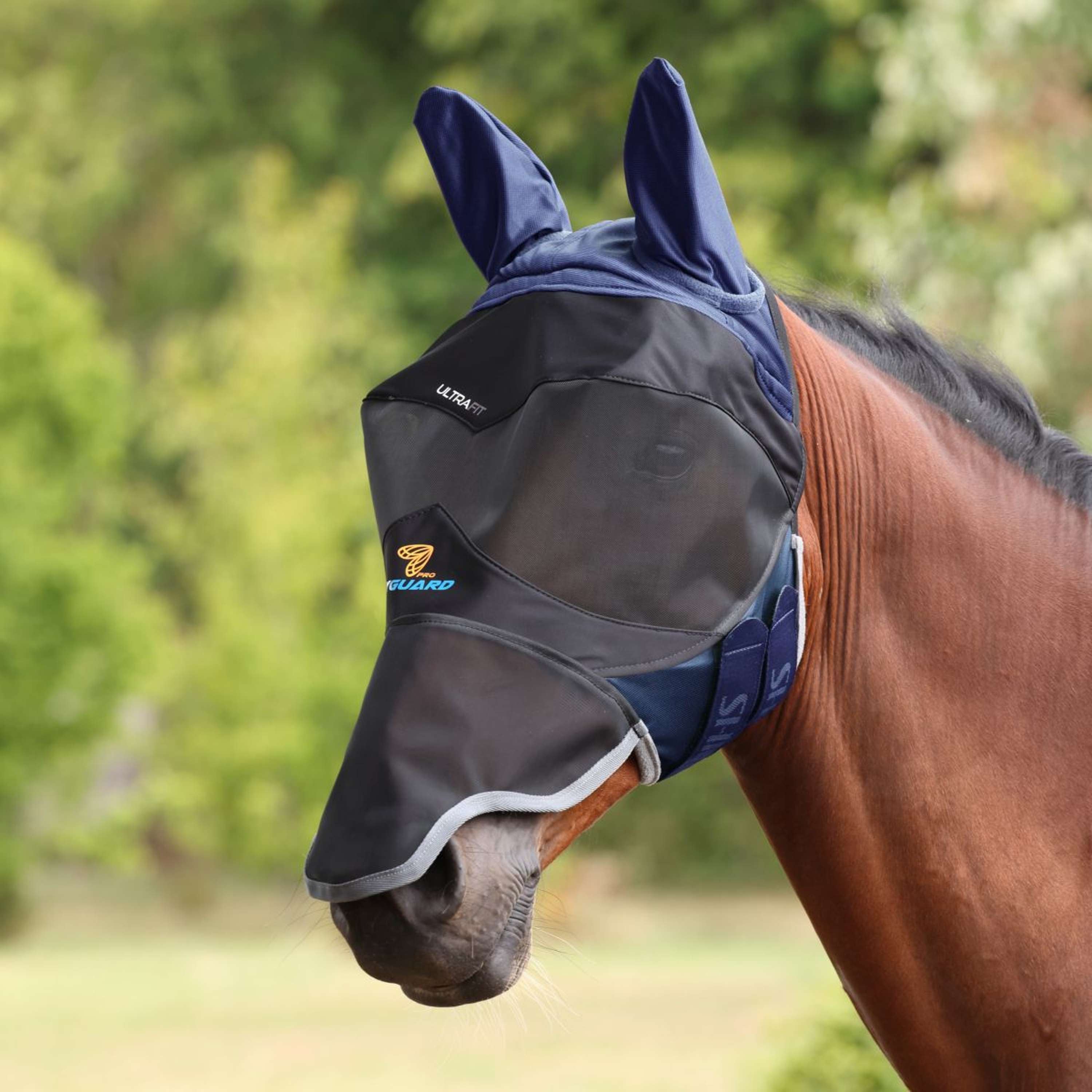 FlyGuard by Shires Fly Mask Pro Deluxe with Ears and Nose Navy