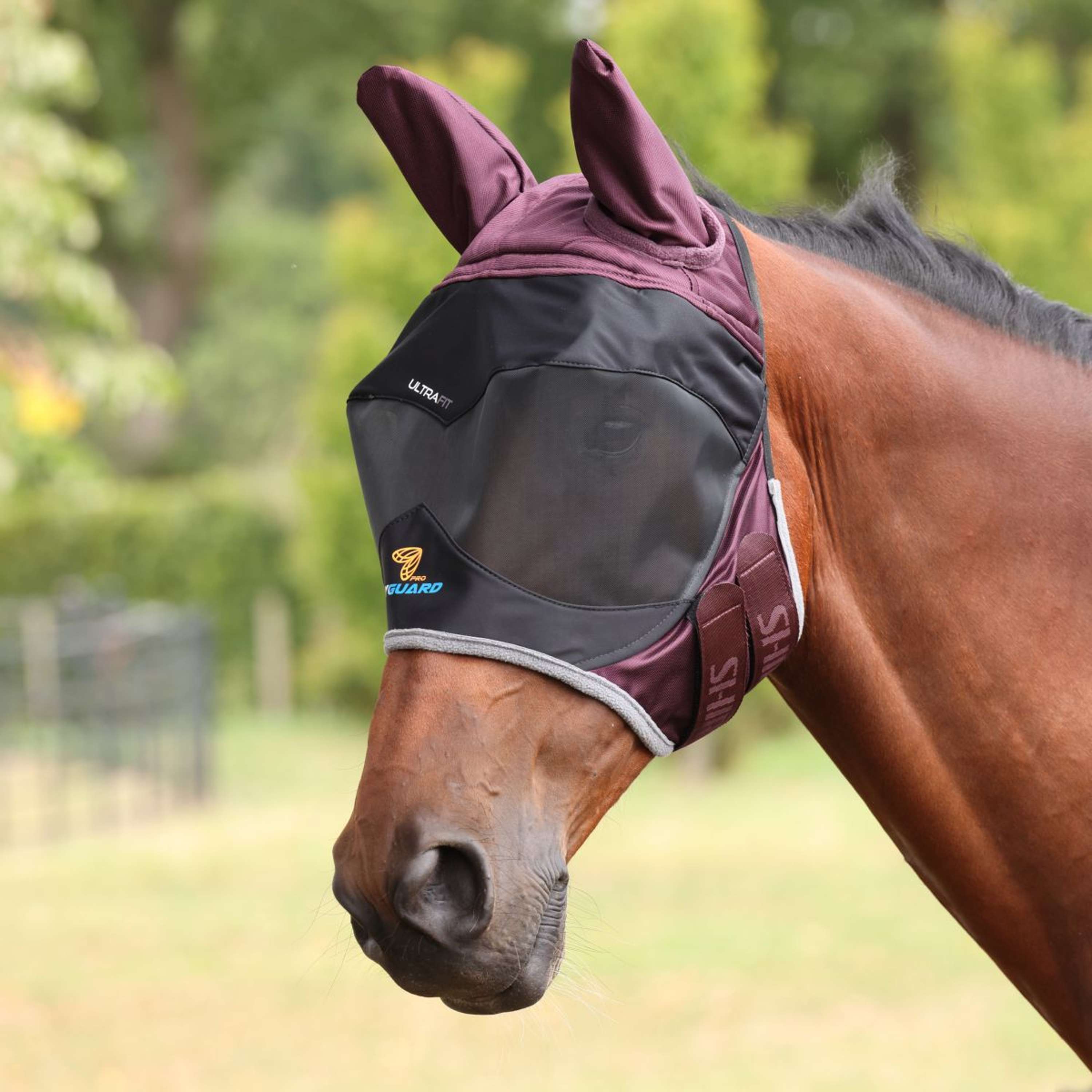 FlyGuard by Shires Fly Mask Pro Deluxe with Ears Black Cherry
