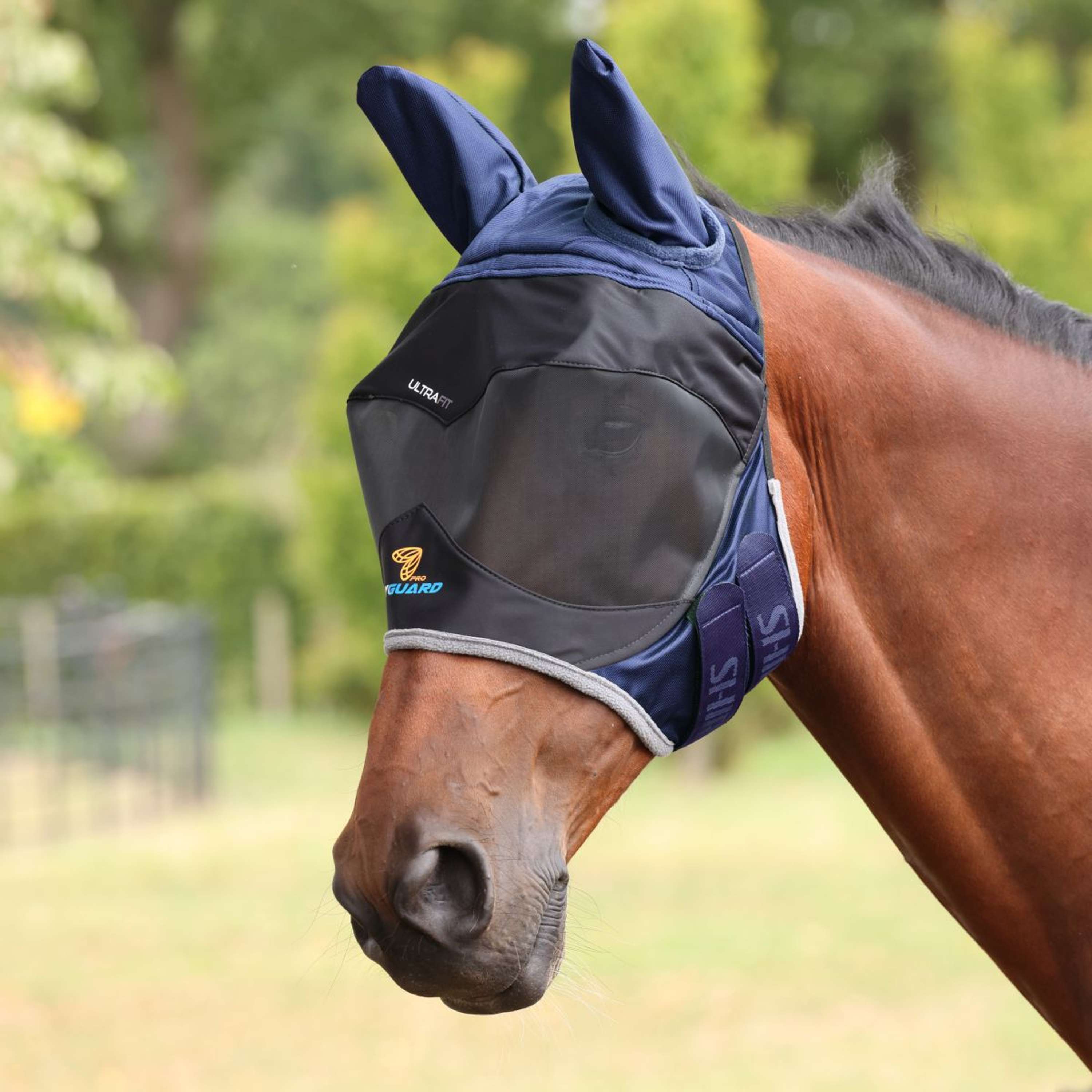 FlyGuard by Shires Fly Mask Pro Deluxe with Ears Navy