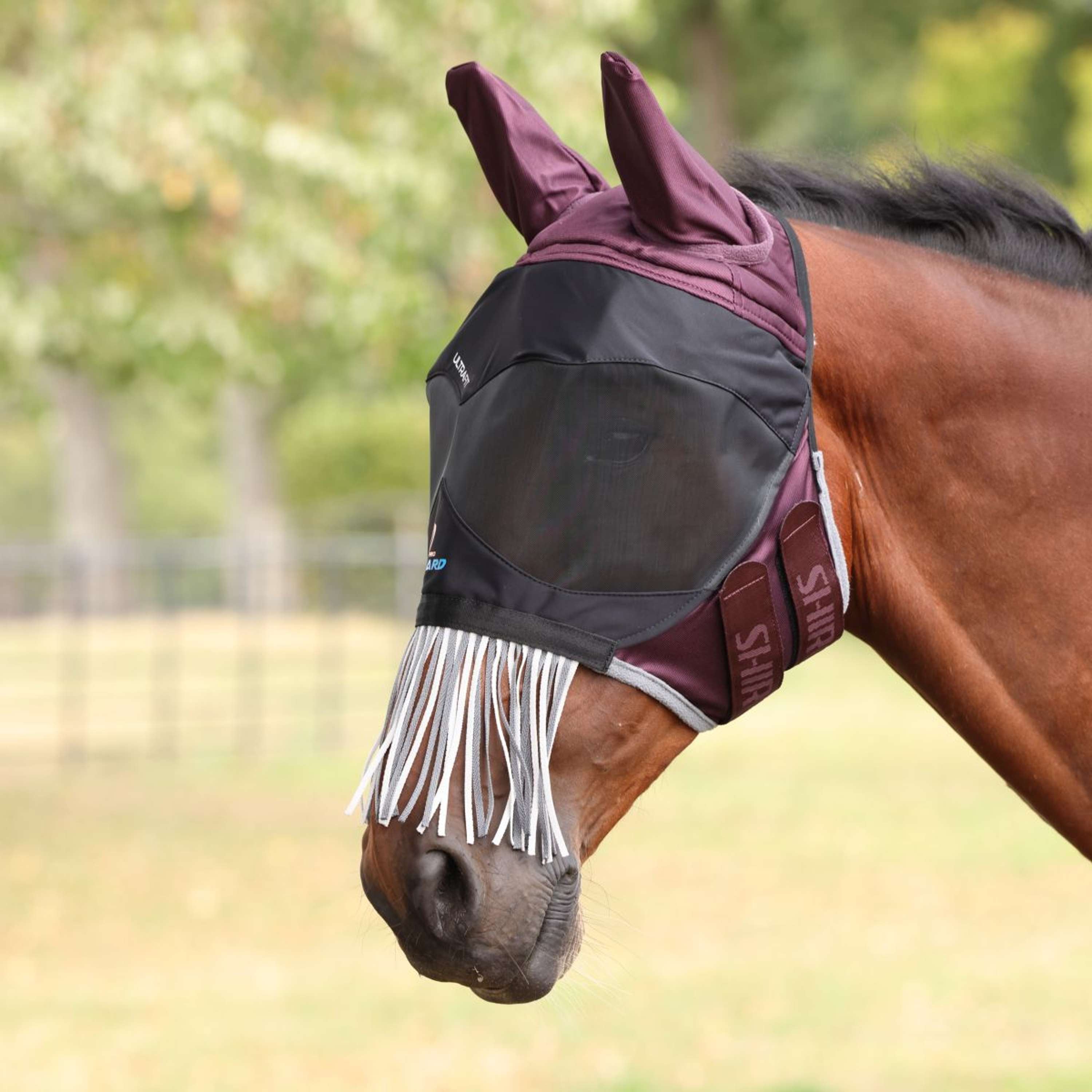FlyGuard by Shires Fly Mask Pro Deluxe with Ears and Tassels Black Cherry