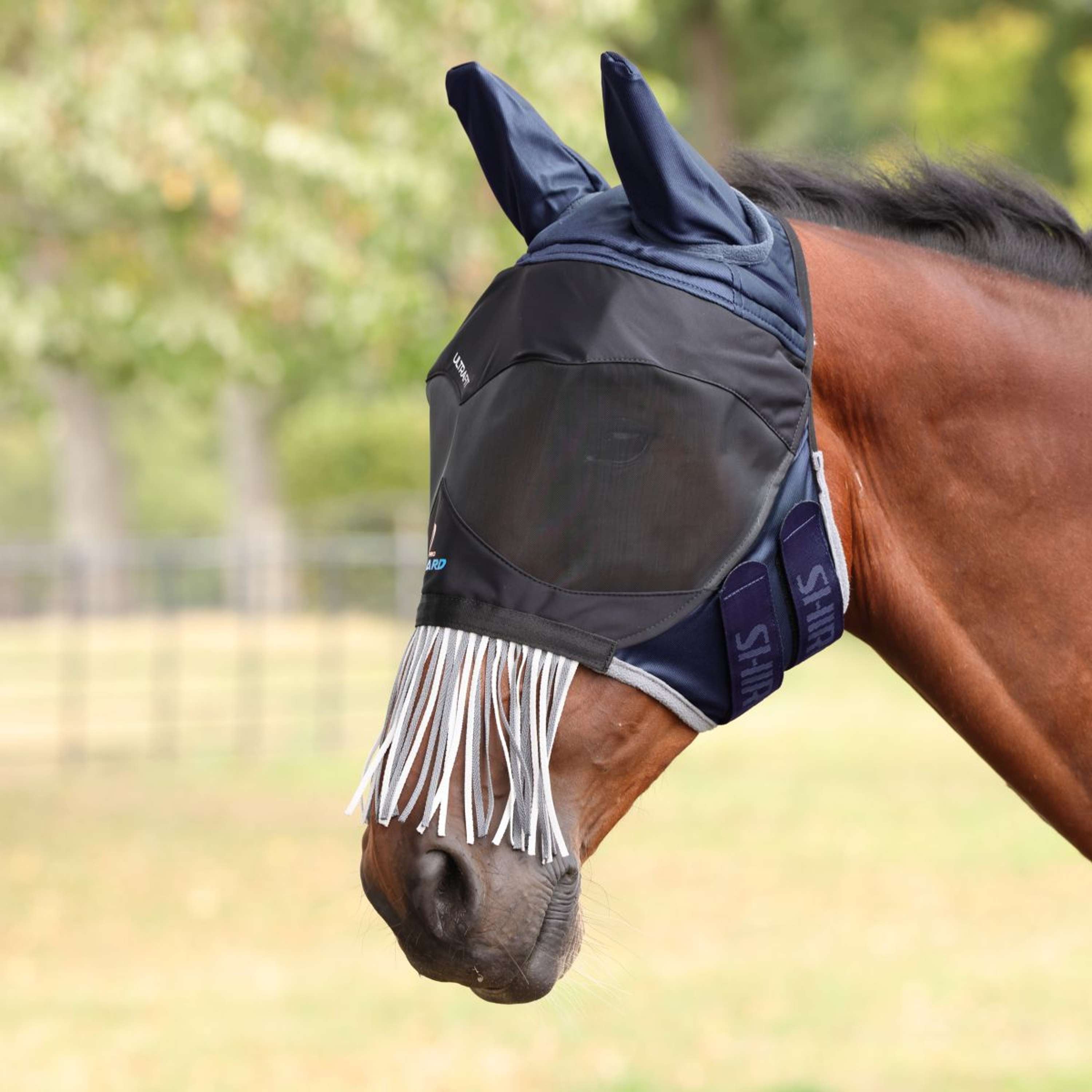 FlyGuard by Shires Fly Mask Pro Deluxe with Ears and Tassels Navy