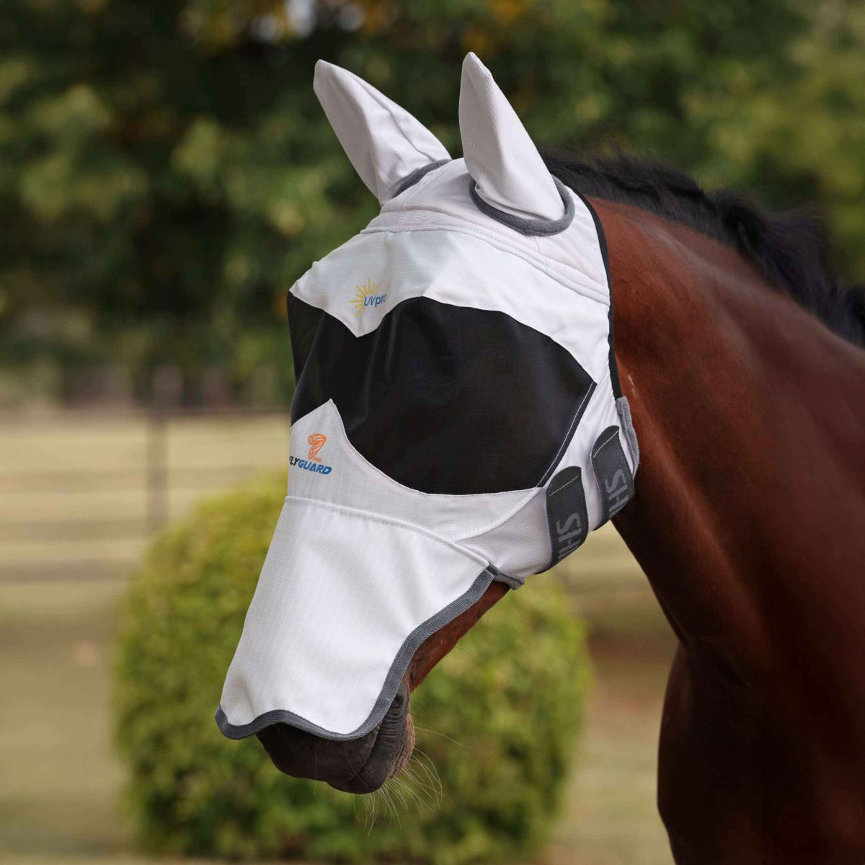 FlyGuard by Shires Fly Mask Pro Sun Shade with Ears and Nose White
