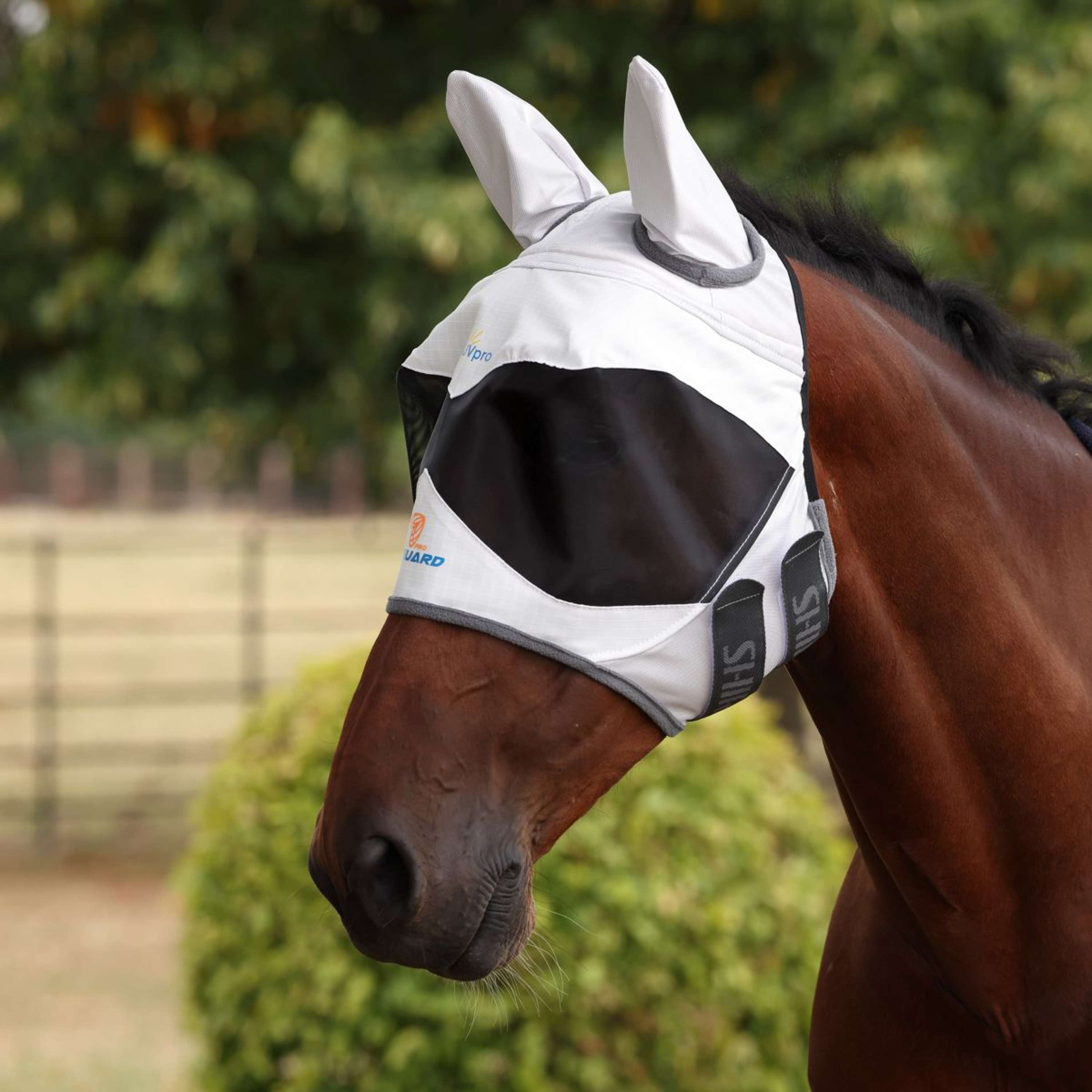FlyGuard by Shires Fly Mask Pro Sun Shade with Ears White