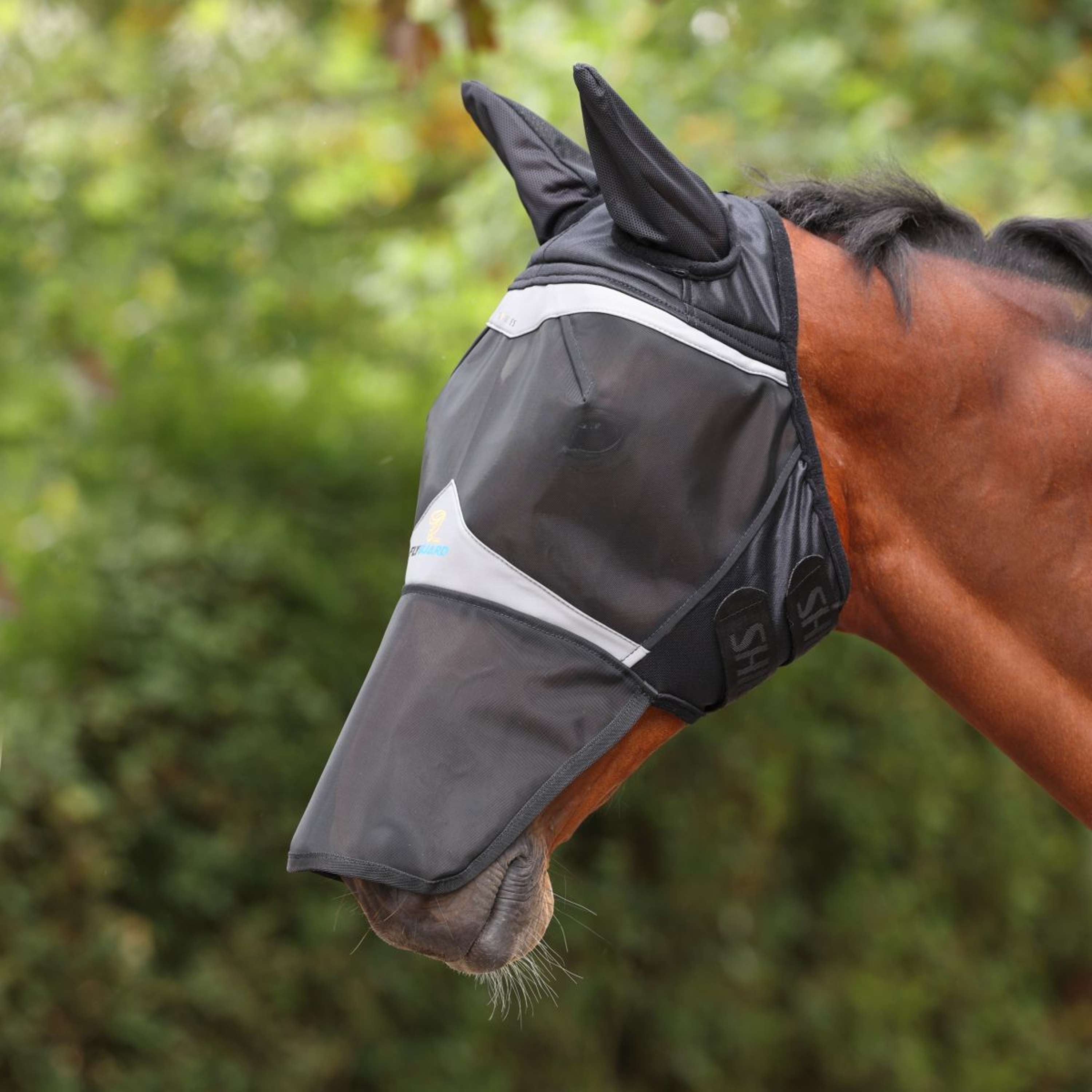 FlyGuard by Shires Fly Mask Pro Fine Mesh with Ears and a Nose Protection Jet