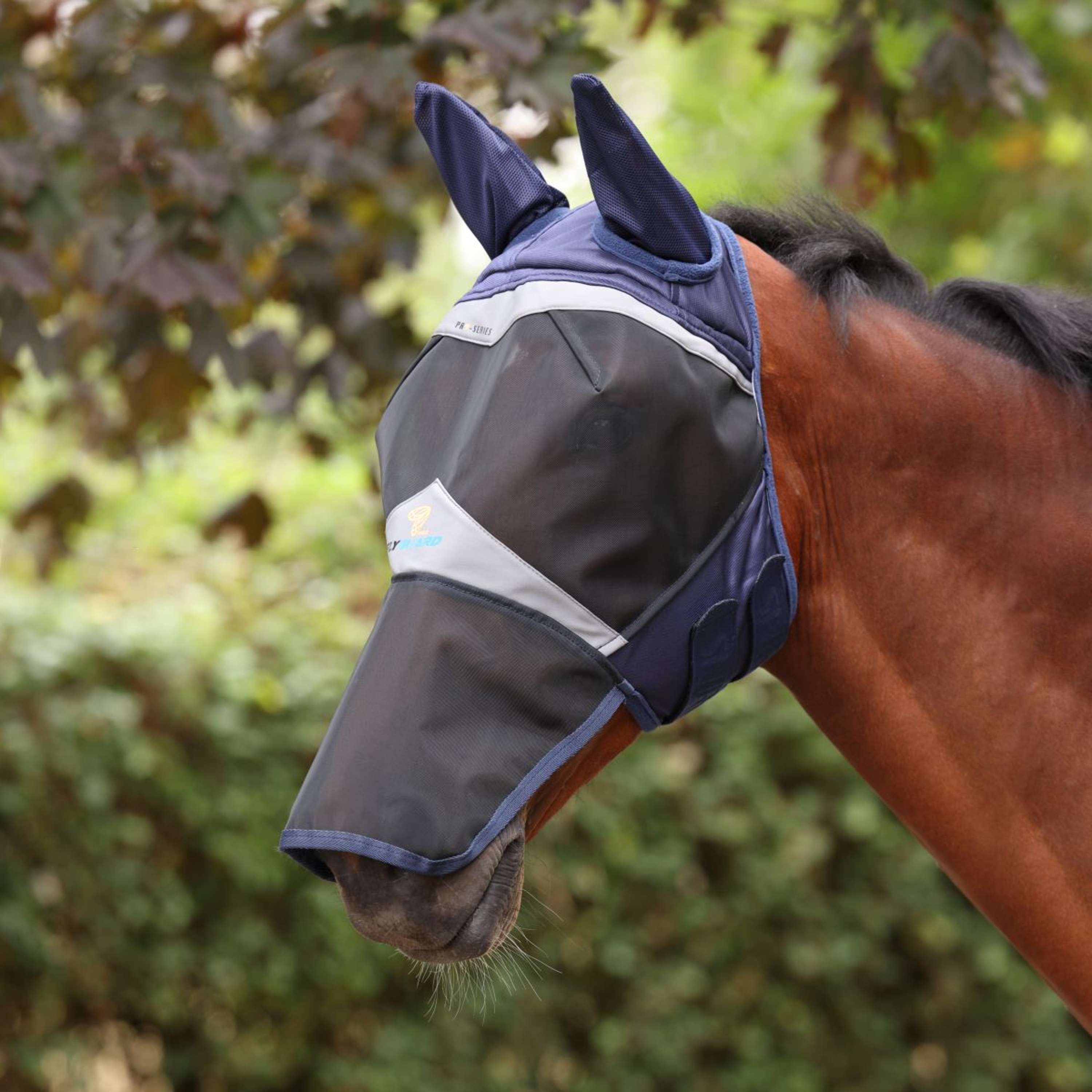 FlyGuard by Shires Fly Mask Pro Fine Mesh with Ears and a Nose Protection Navy