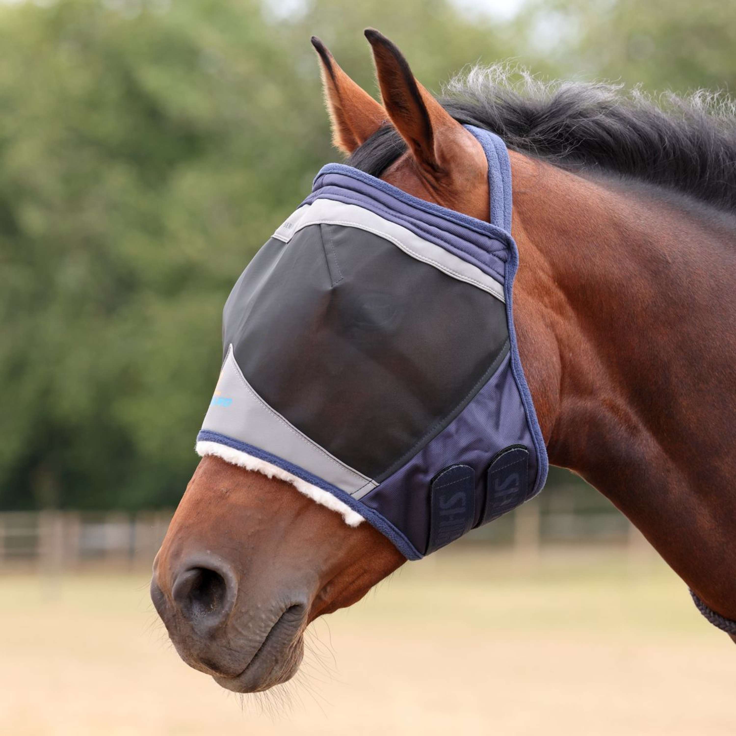 FlyGuard by Shires Fly Mask Pro Fine Mesh without Ears Navy